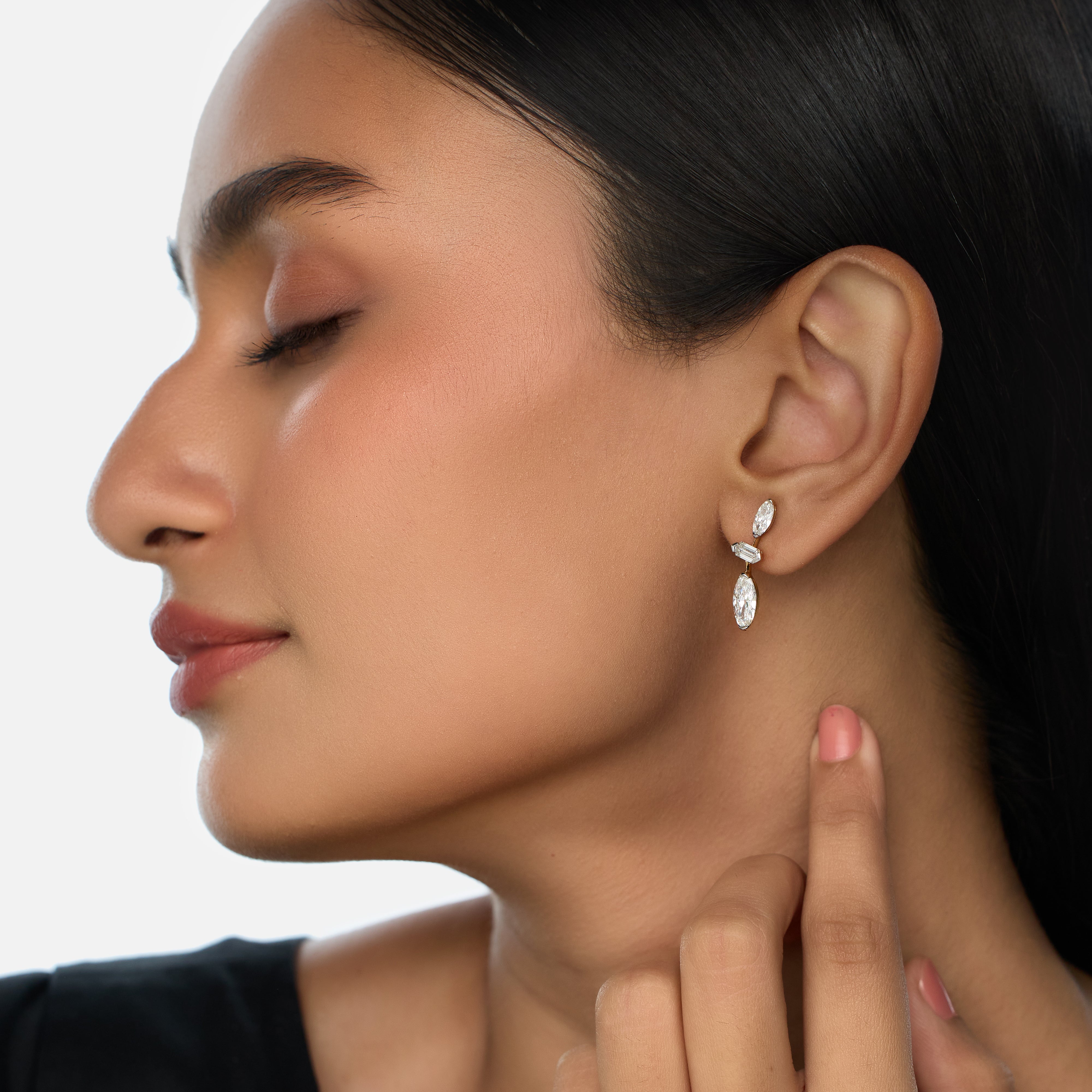 Hexagon and Roval-Cut Lab-Grown Diamond Gold Drop Earrings | SKU : 0021918001