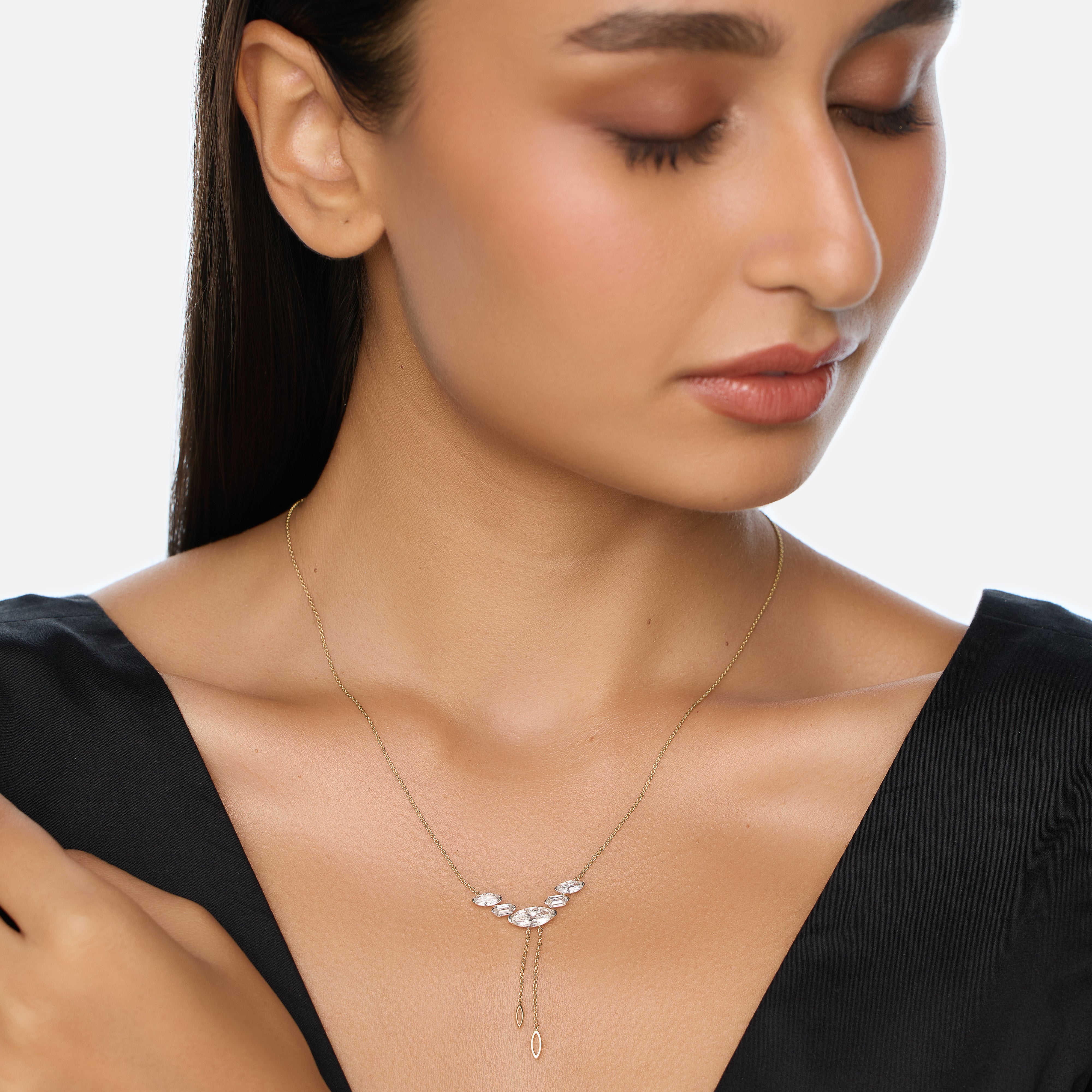 Hexagon and Moval-Cut Lab-Grown Diamond Gold Drop Necklace | SKU : 0021917998