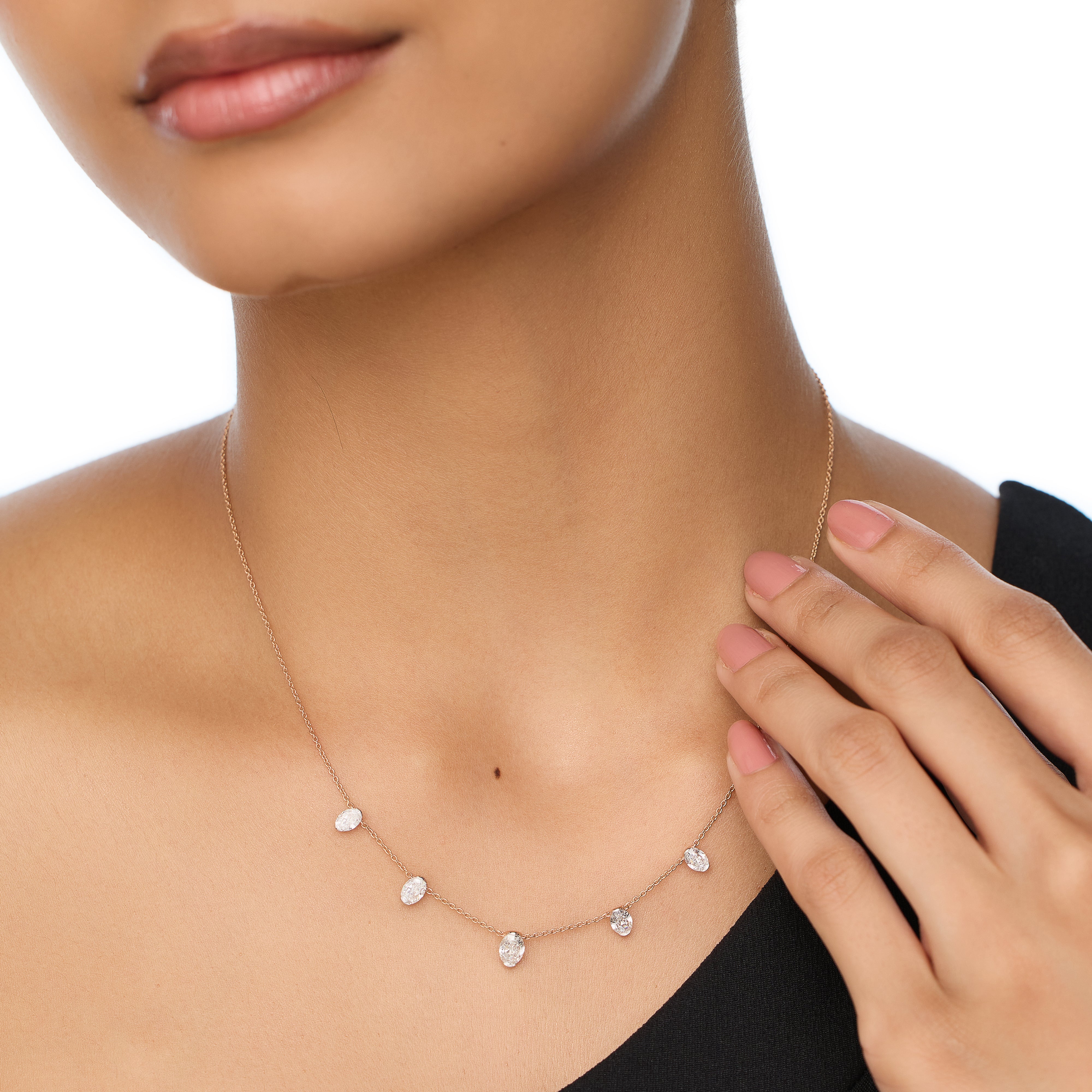 Rose Gold Necklace with Oval-Cut Lab-Grown Diamonds | SKU : 0021920165