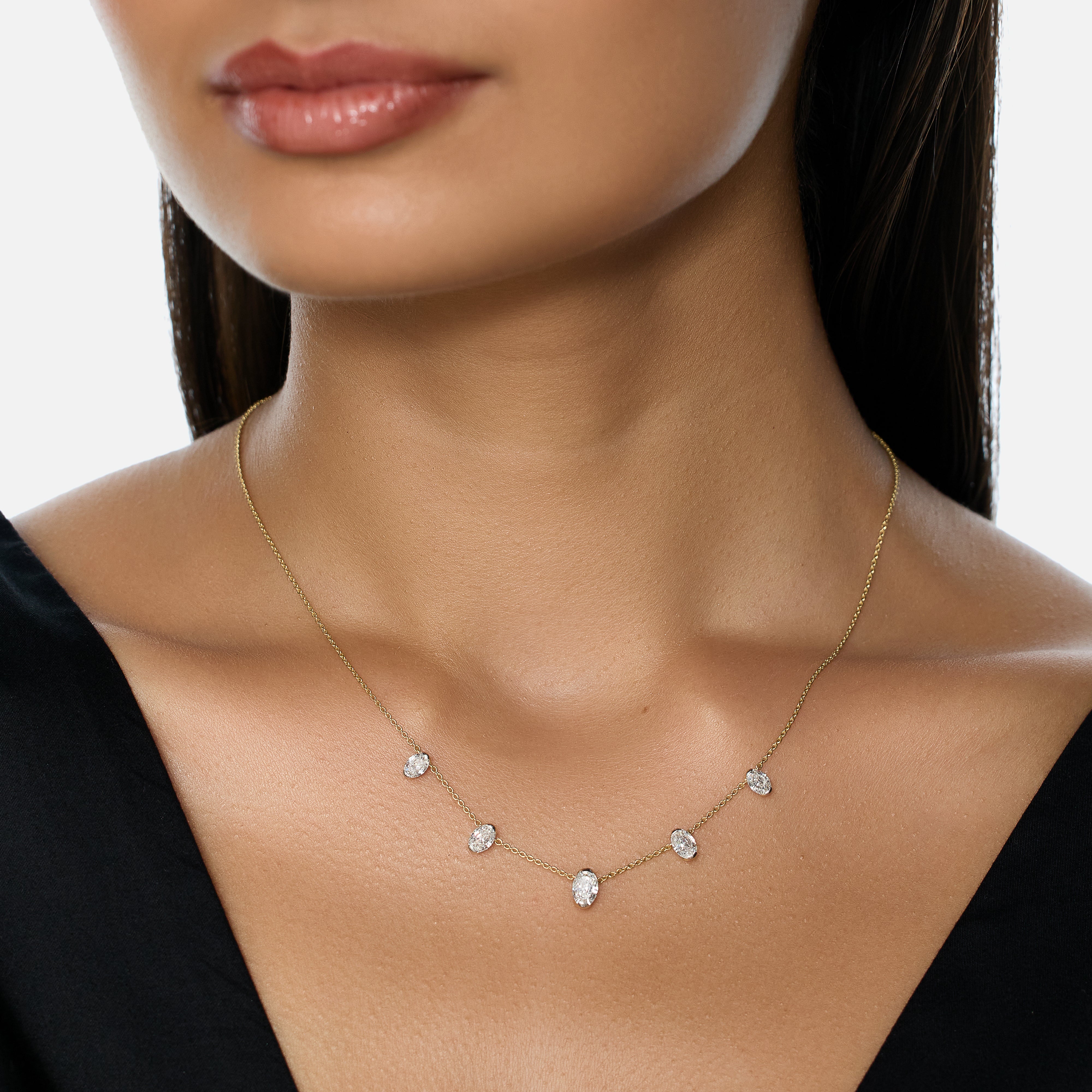 Yellow Gold Necklace with Oval-Cut Lab-Grown Diamonds | SKU : 0003759660