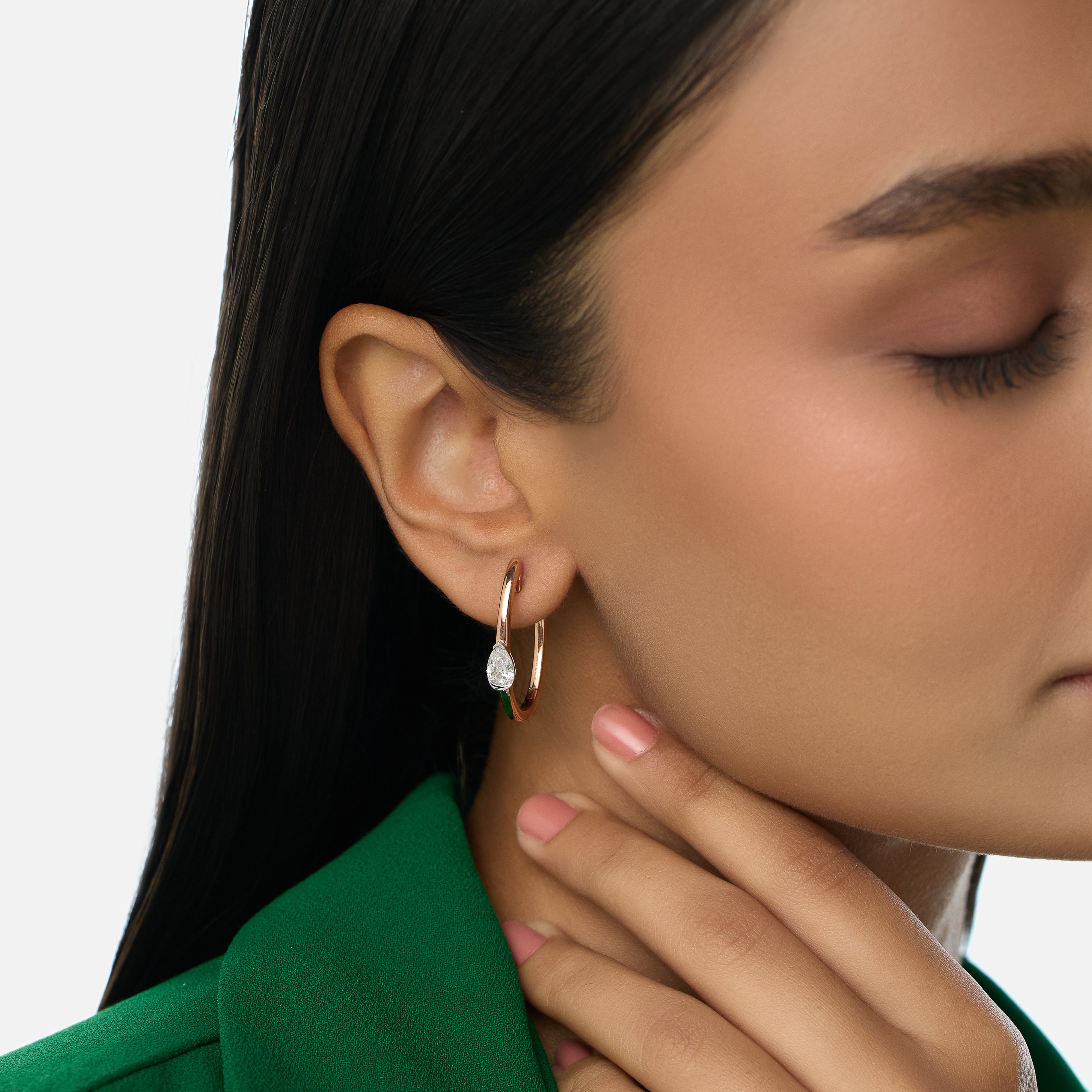 Rose Gold Hoop Earrings with Pear-Step Cut Lab-Grown Diamonds | SKU : 0021920172
