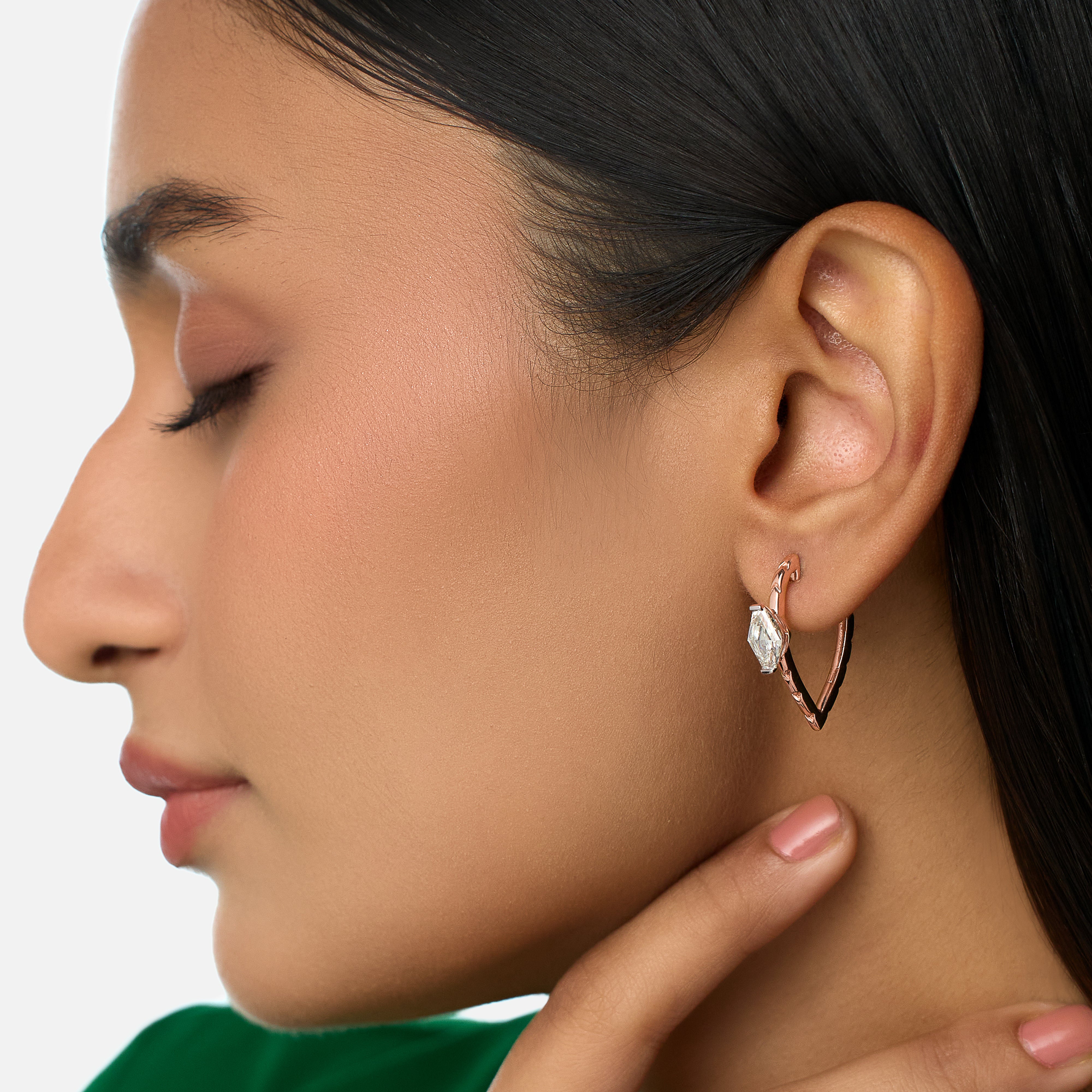 Rose Gold Chevron Hoop Earrings with Hexagonal Lab-Grown Diamond | SKU : 0021923395