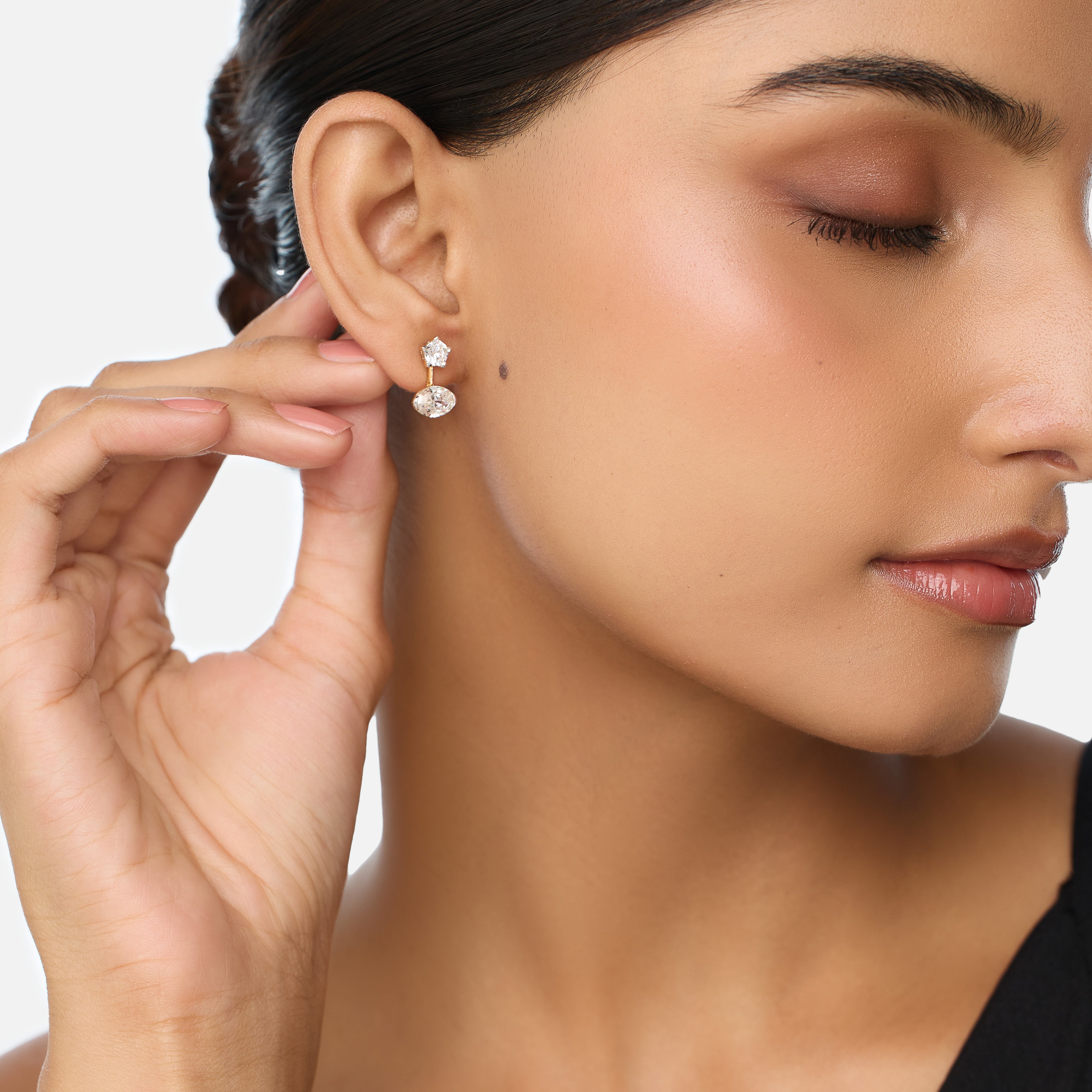 Pentagon & Oval Step Lab-Grown Diamond Drop Earrings in Yellow Gold | SKU : 0021918070