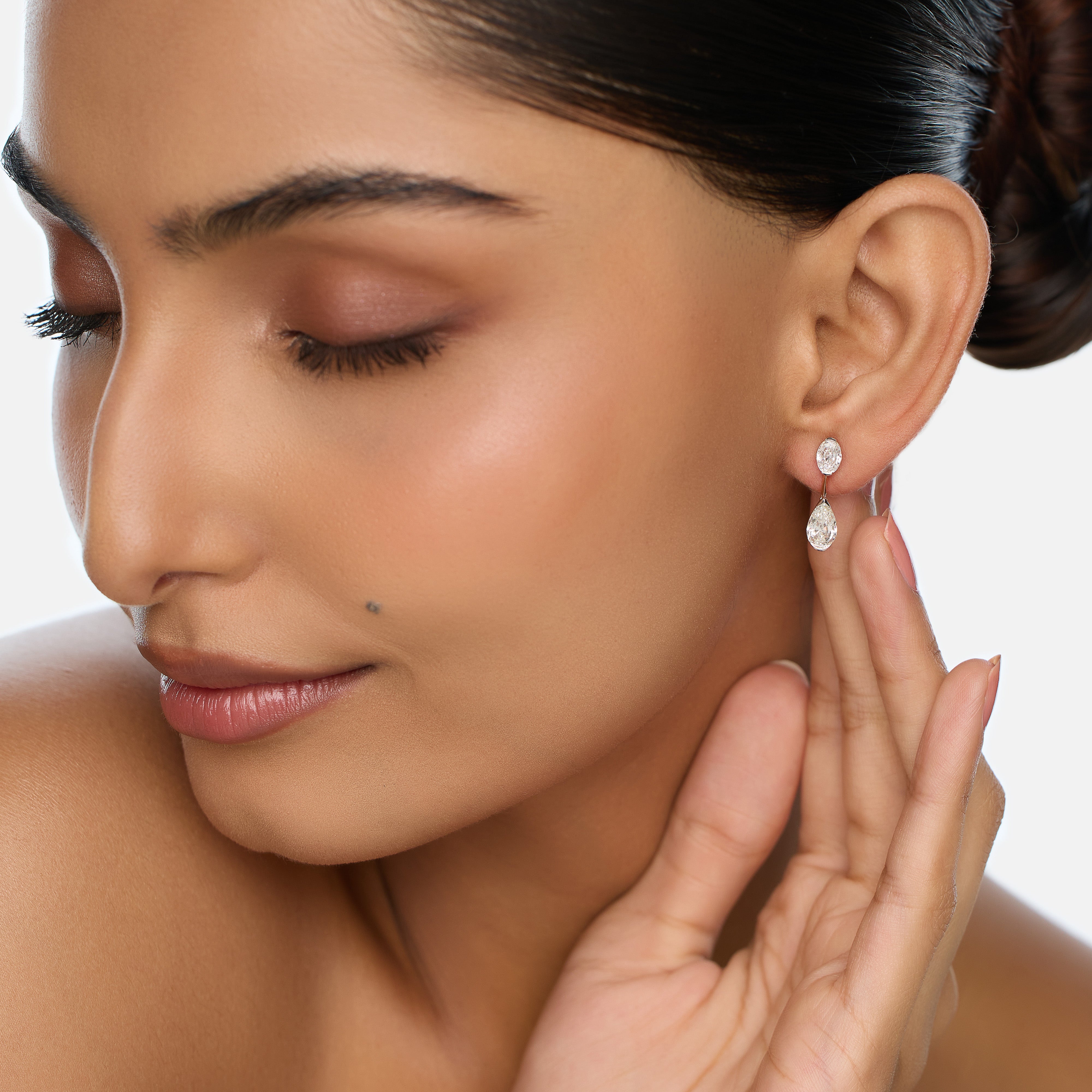 Rose Gold Drop Earrings with Oval Step and Pear Step-Cut Lab-Grown Diamonds | SKU : 0003759684