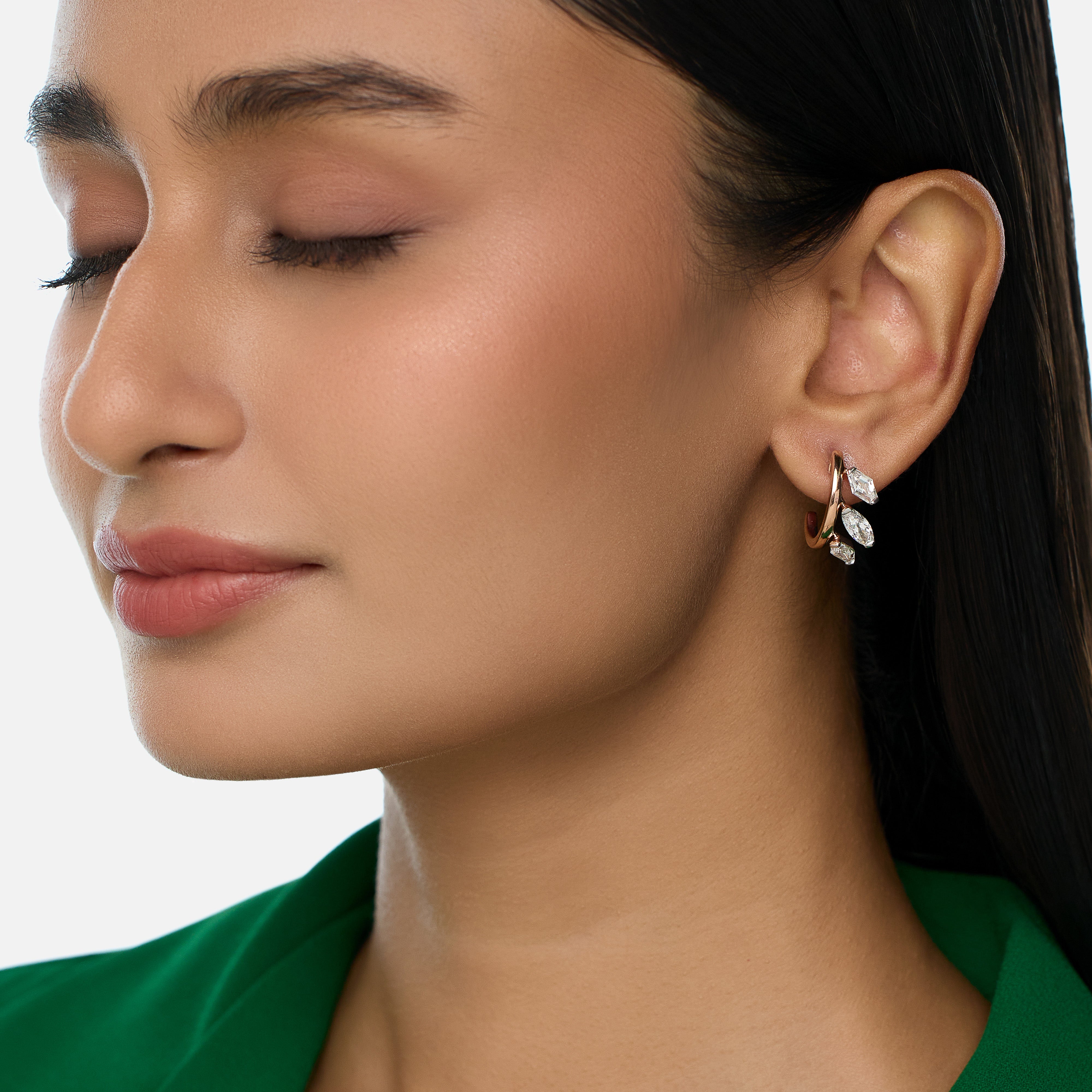 Rose Gold Hoop Earrings with Lozenge Blunt and Roval-Cut Lab-Grown Diamonds | SKU : 0003761595