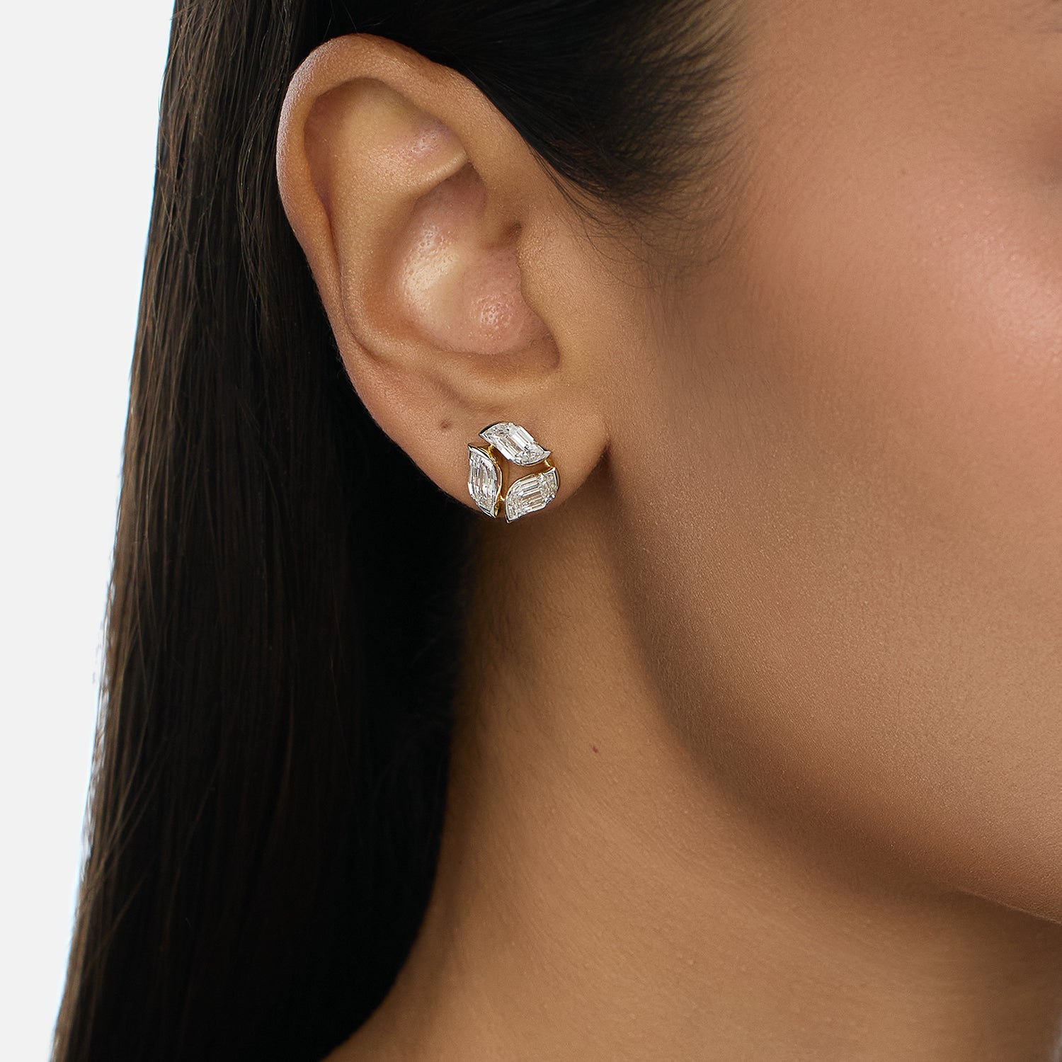 Tapered Flame-Cut Lab-Grown Diamond Gold Stud Earrings | SKU : 0021918100