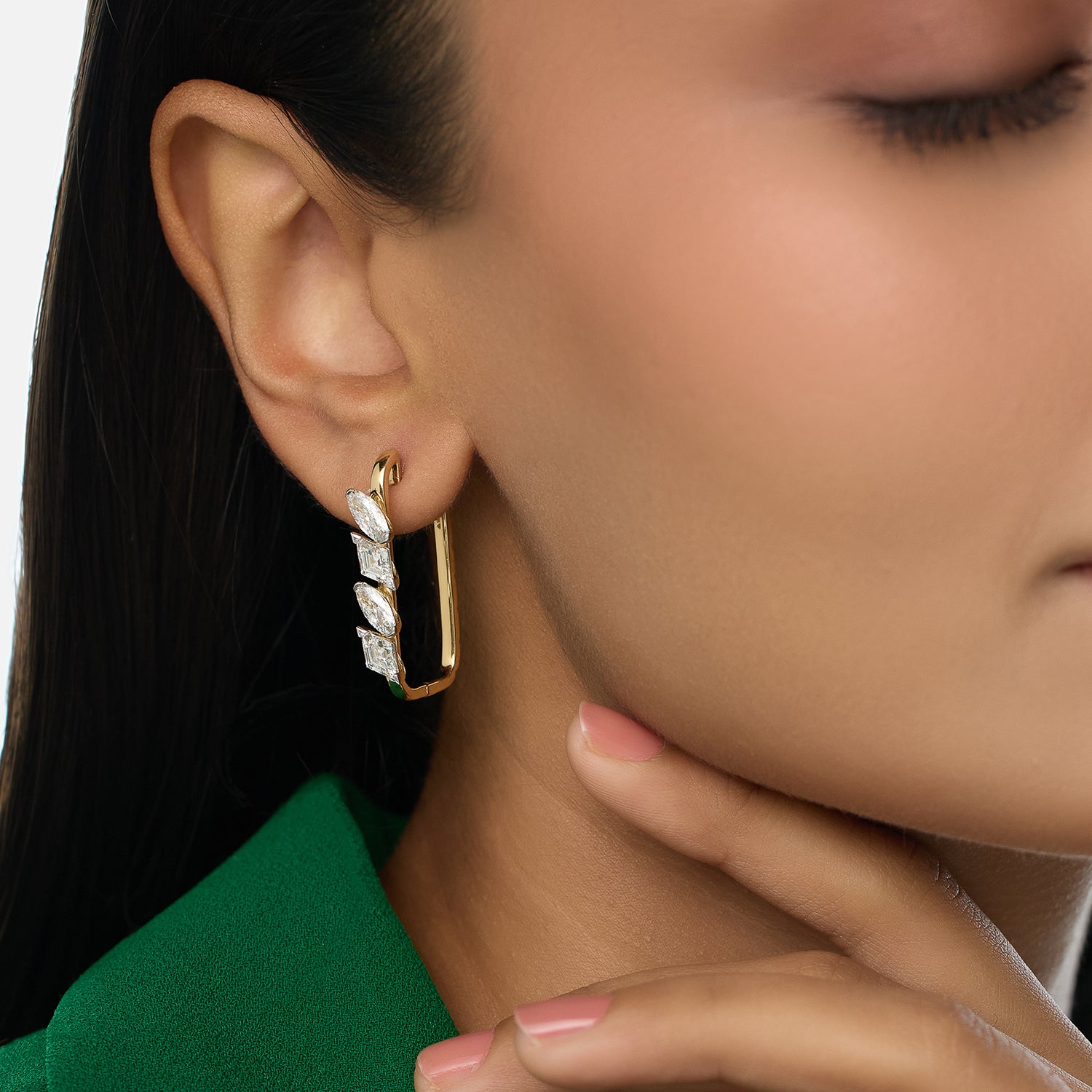 Roval and Lozenge Blunt Lab-Grown Diamond Gold Hoop Earrings | SKU : 0021918148