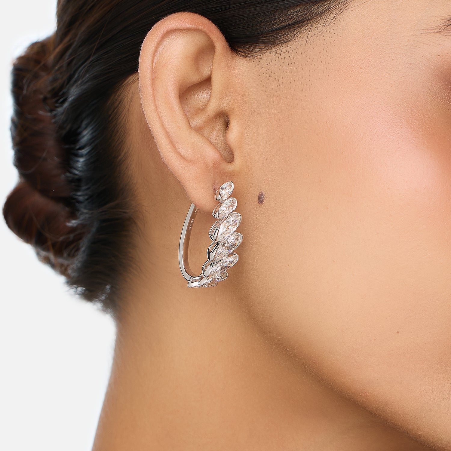 White Gold Roval-Cut Lab-Grown Diamond Hoop Earrings | SKU : 0021922954