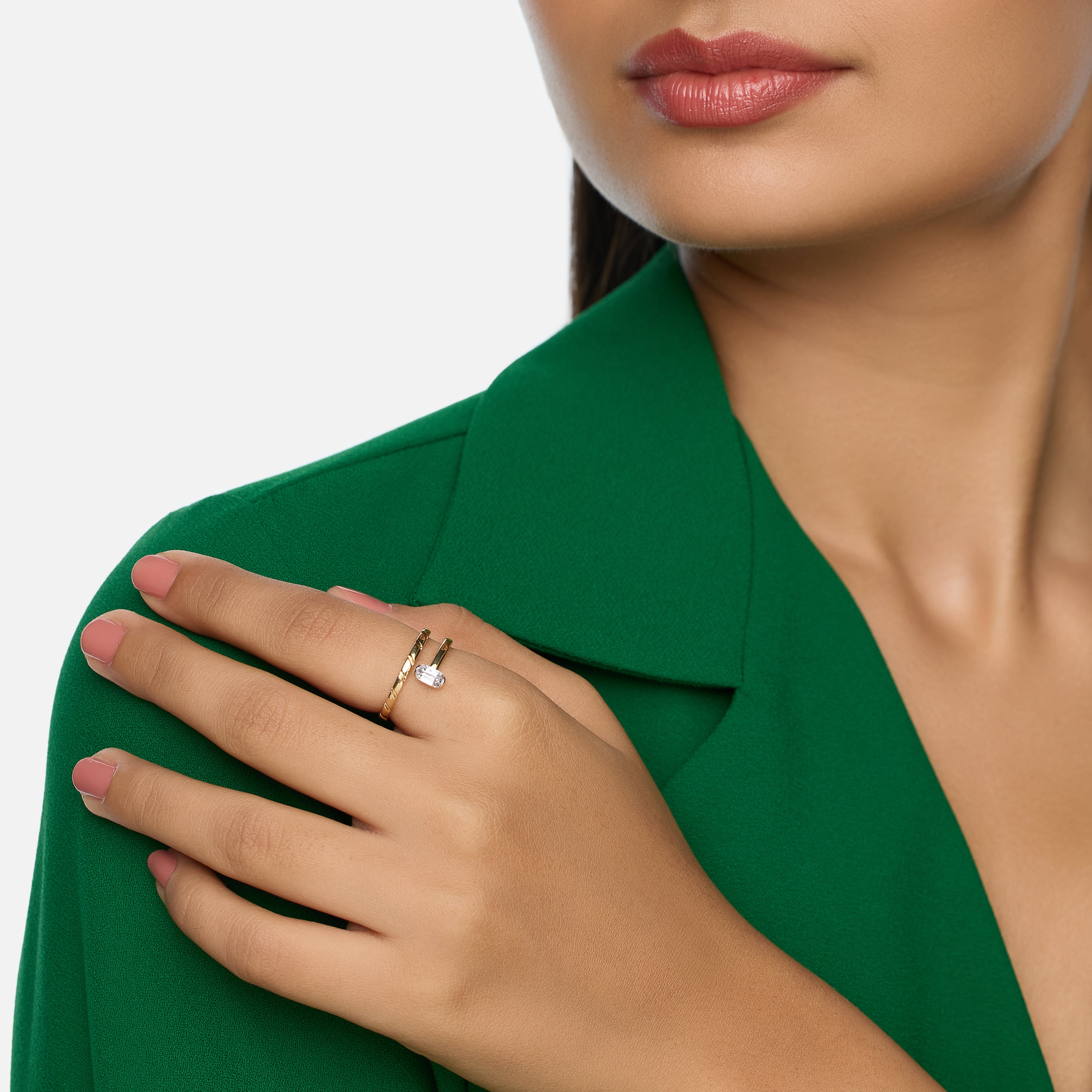 Gold Ring Set with Elongated Cushion-Cut Lab-Grown Diamond | SKU:0021922978