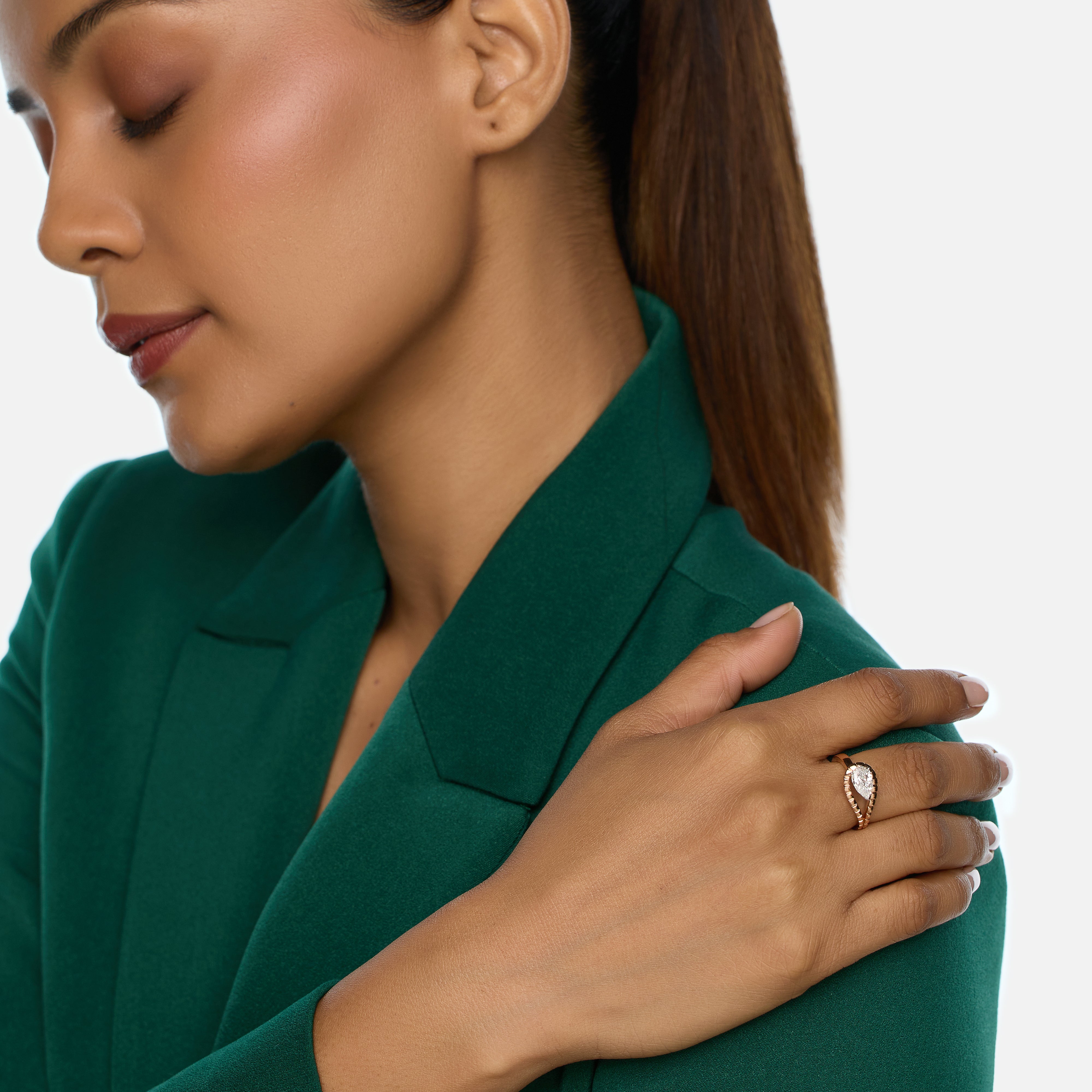 Rose Gold Ring with Pear Step-Cut Lab-Grown Diamond | SKU : 0021925962