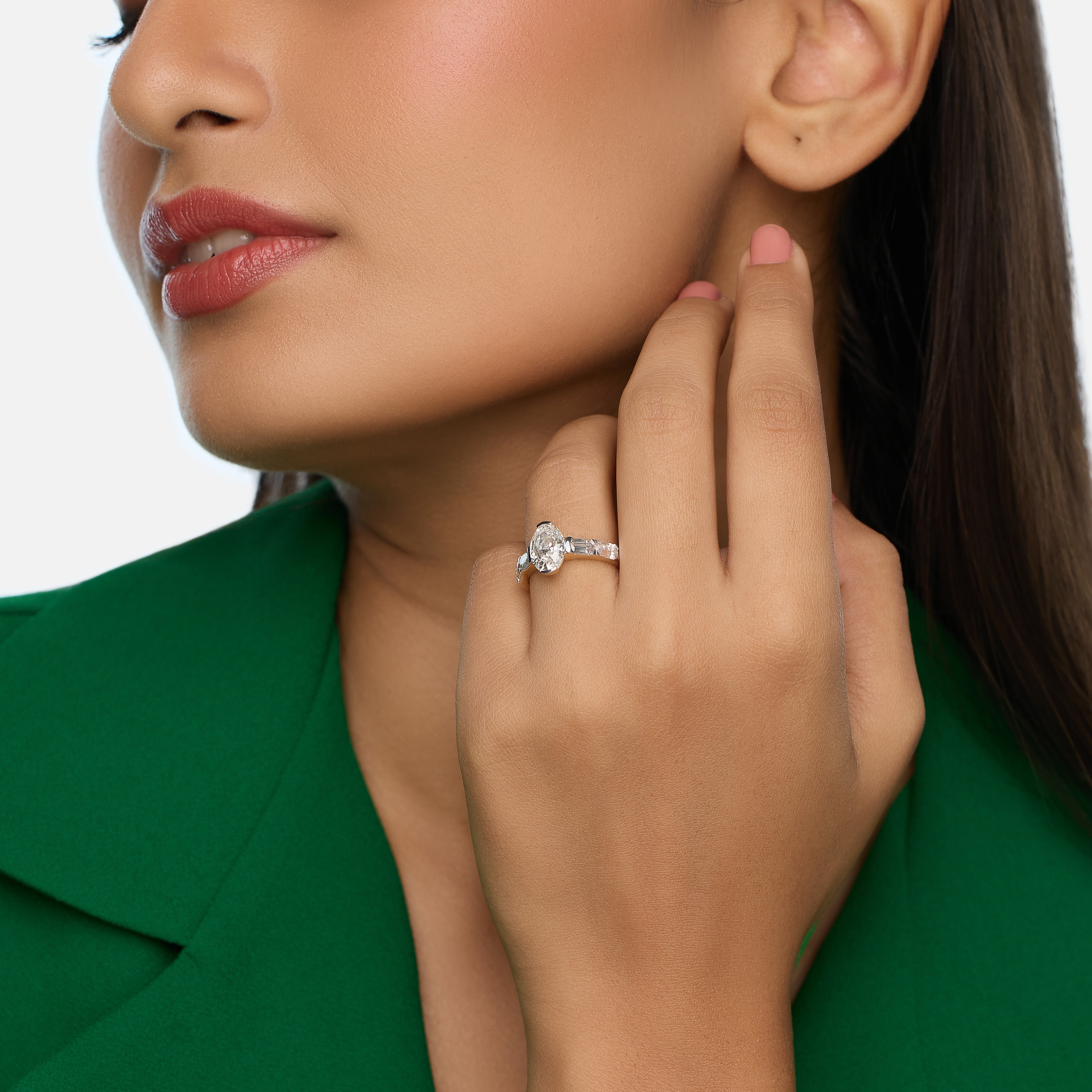 Yellow Gold Oval Step Cut and Elongated Cushion-Cut Lab-Grown Diamond Ring | SKU : 0021923159