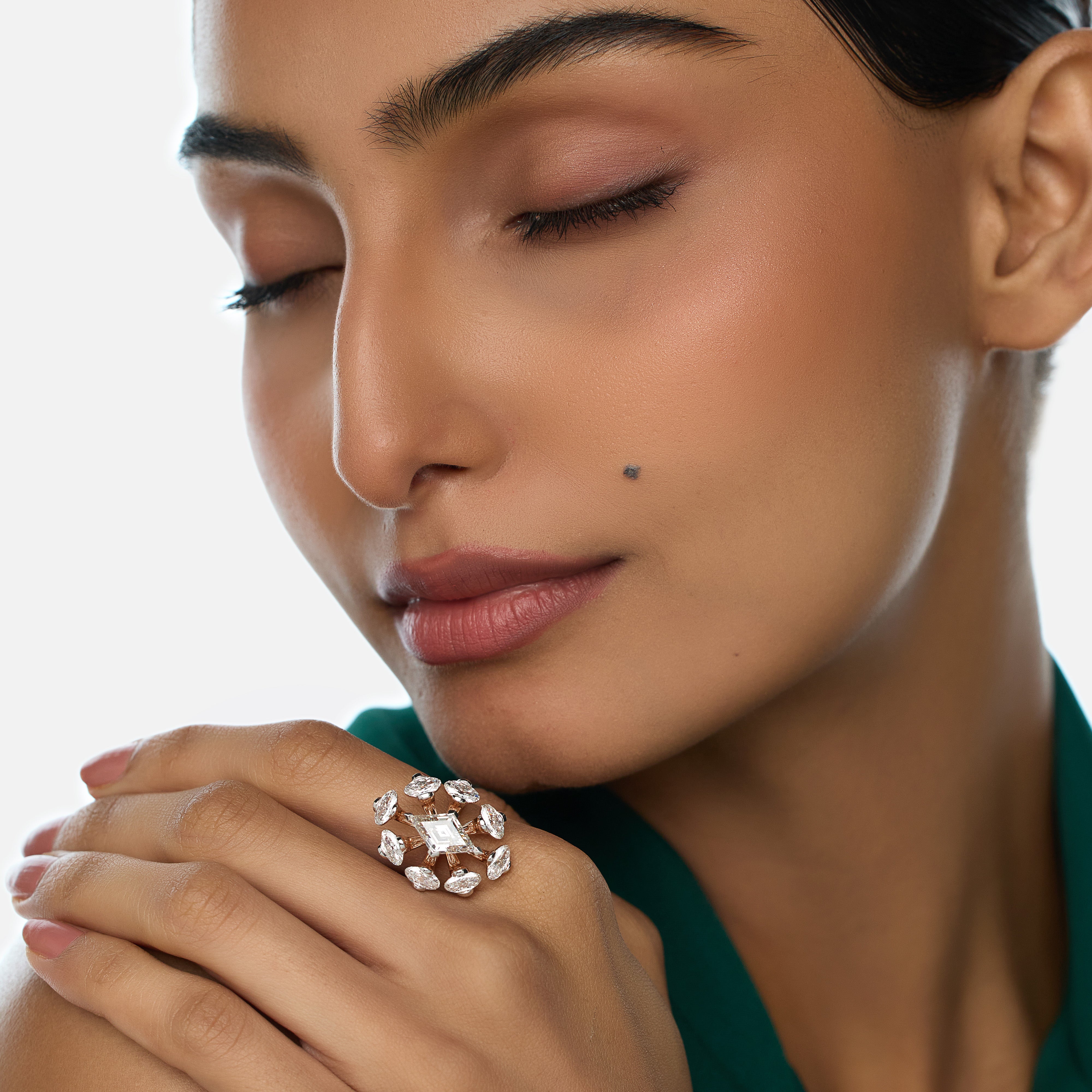 Rose Gold Lozenge Pointed and Roval-Cut Lab-Grown Diamond Cocktail Ring | SKU : 0021923166