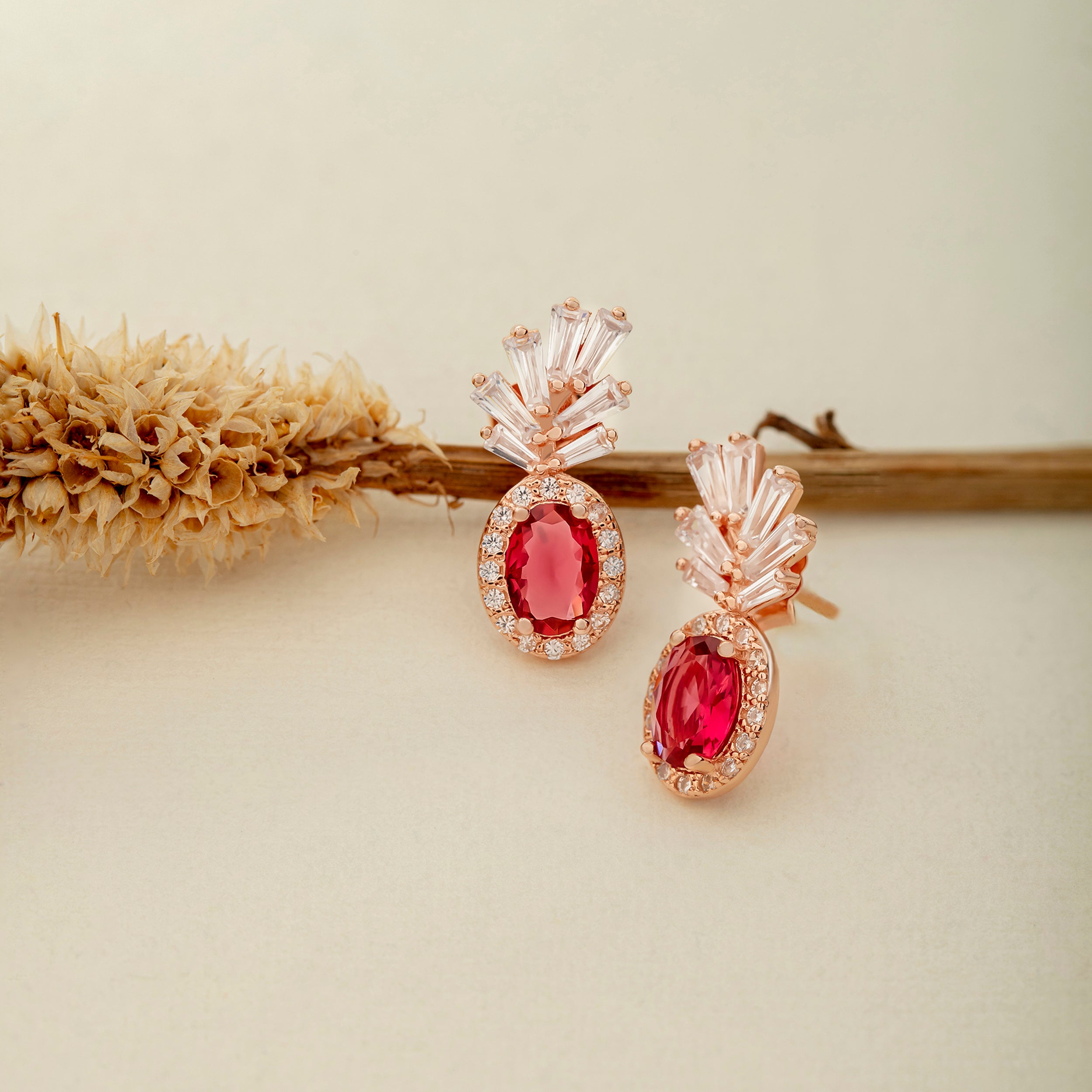 Nature's Embrace: Rose Gold Silver Drop Earrings | SKU: 0019281223, 0019281322
