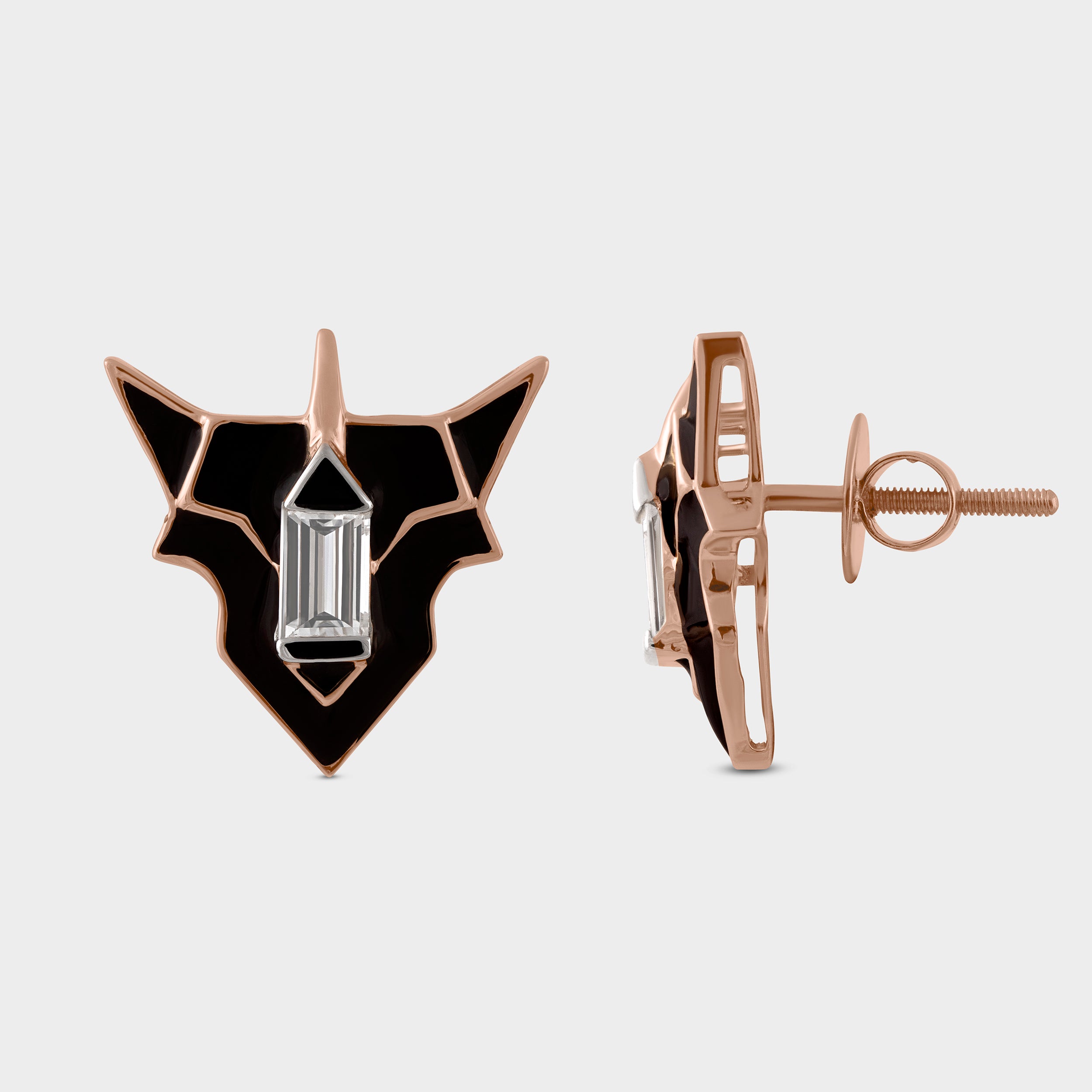 Baguette Cut 0.38 Carat Diamond Ear Studs in Rose Gold | SKU : 0019636818