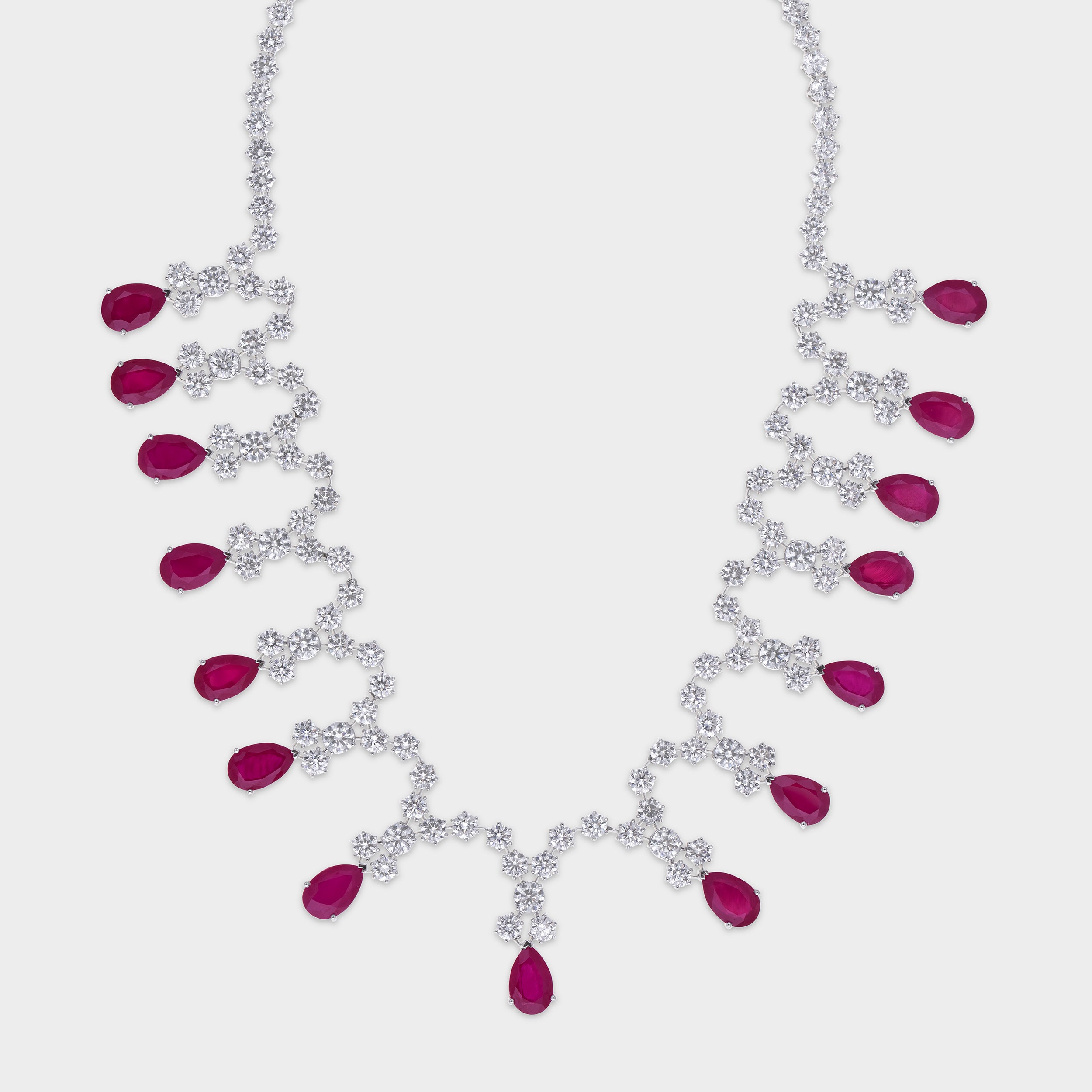 Ethereal Fusion: Fancy White Gold Lab Grown Solitaire Diamond Necklace with Red Gem | SKU : 0019801551