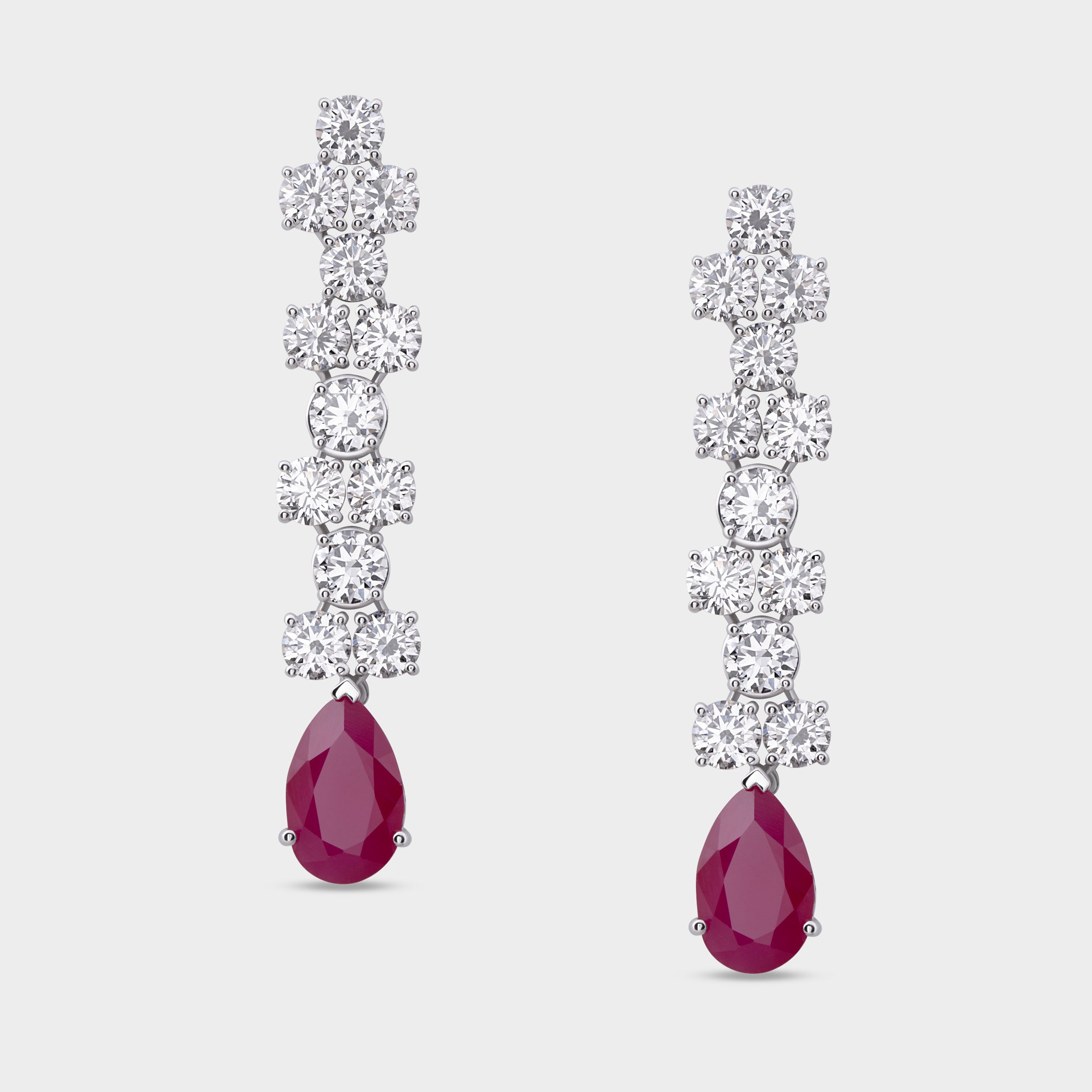 Ethereal Fusion: Fancy White Gold Lab Grown Solitaire Diamond Eardrops with Red Gem | SKU : 0019801568