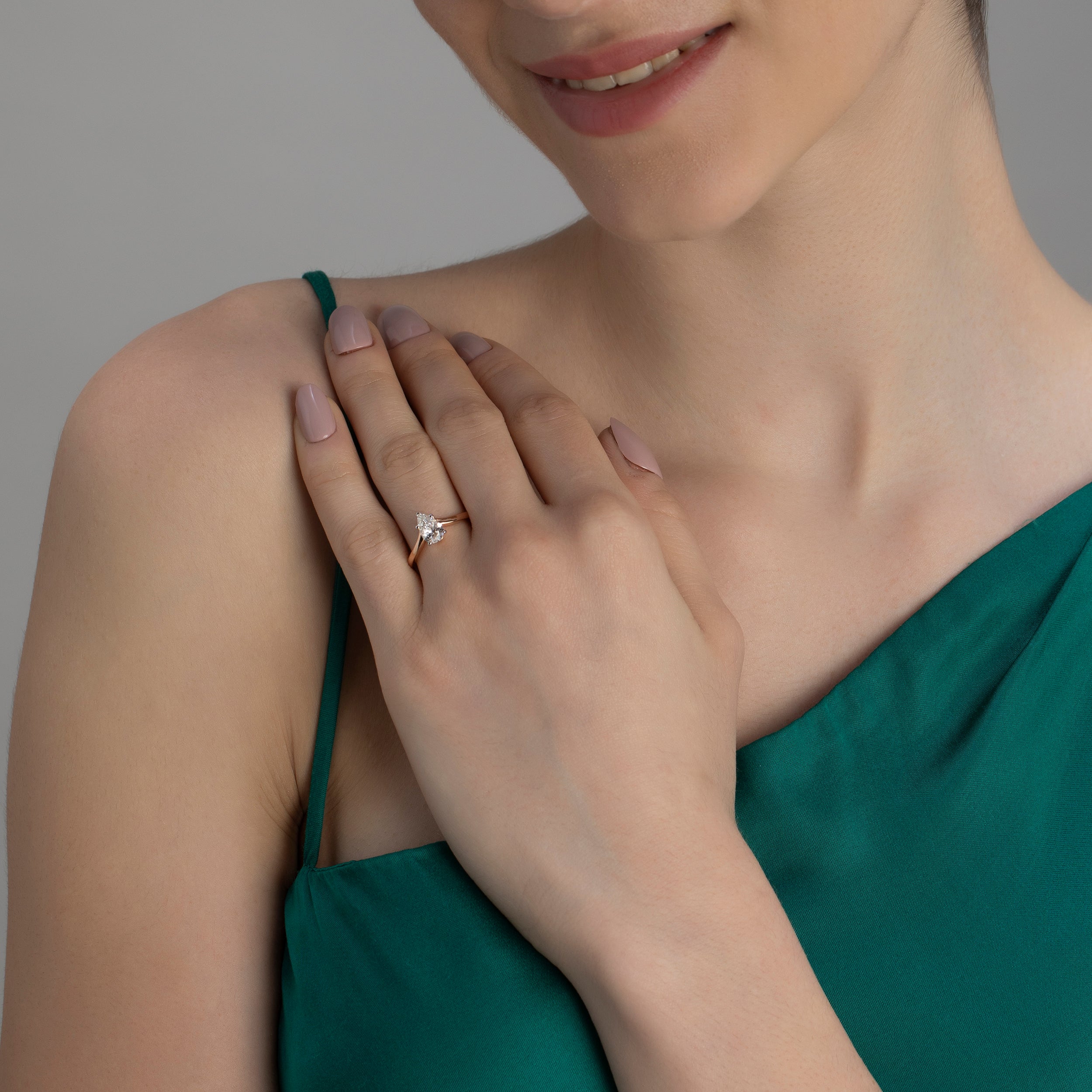 Graceful Radiance: Pear-Shaped Lab-Grown Solitaire Diamond Ring in Rose Gold | SKU : 0019828732