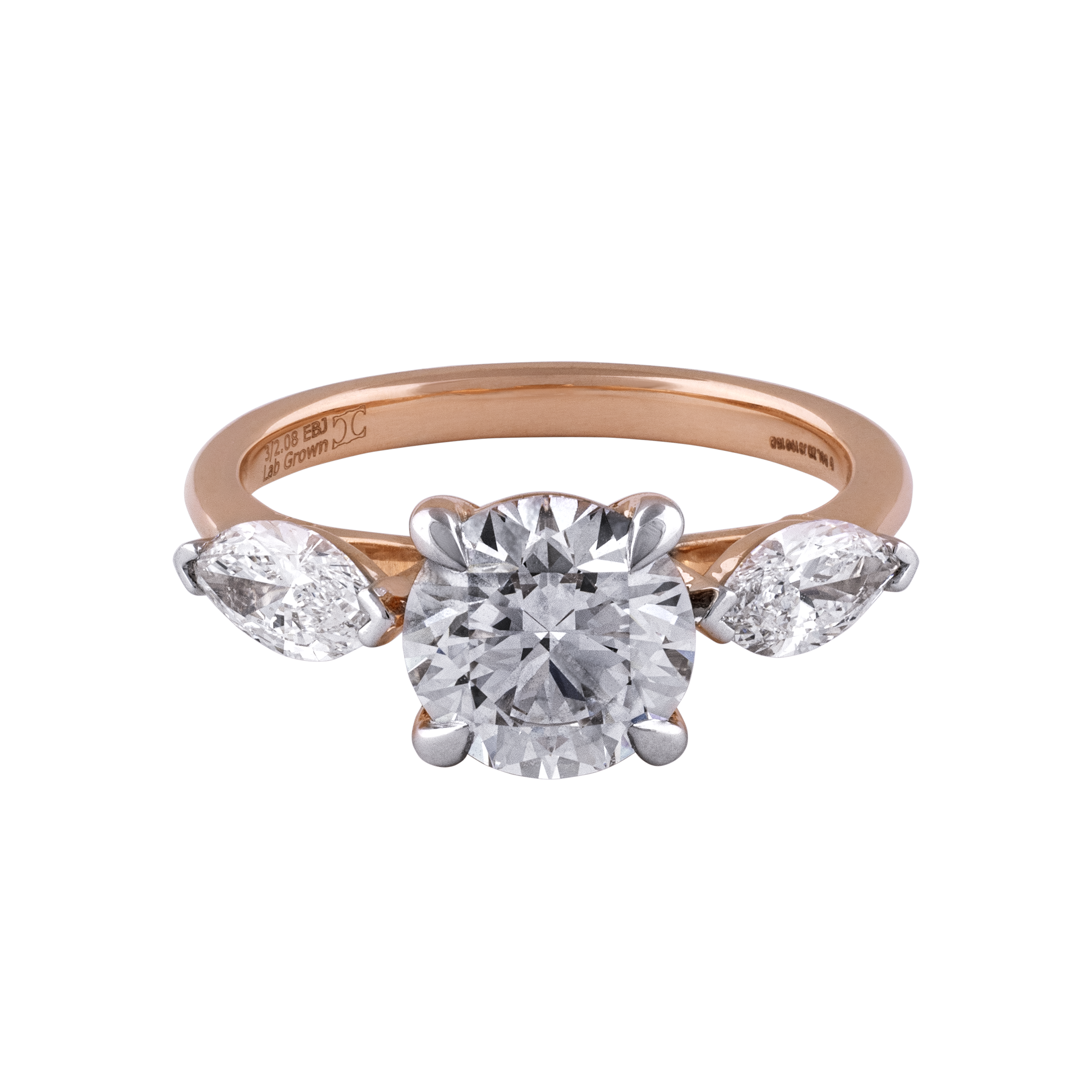 Round Brilliant & Marquise Cut 2.09 Carat Lab Grown Diamond Ring in Yellow Gold | SKU: 0019331188