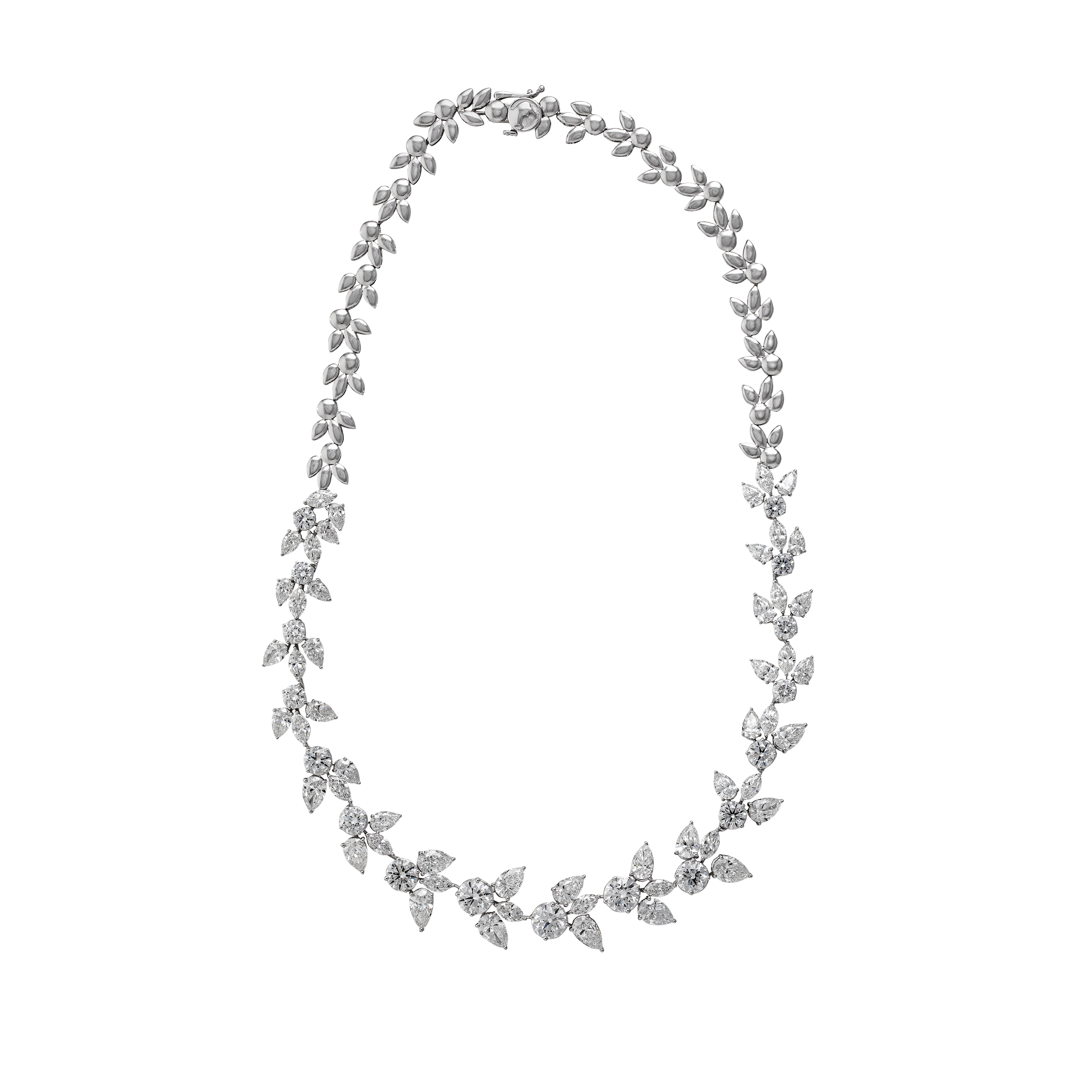 Pear-Round Brilliant-Marquise Cut 27.680 Carat Lab Grown Adorned Floral Designer Diamond Necklace | SKU: 0019400624