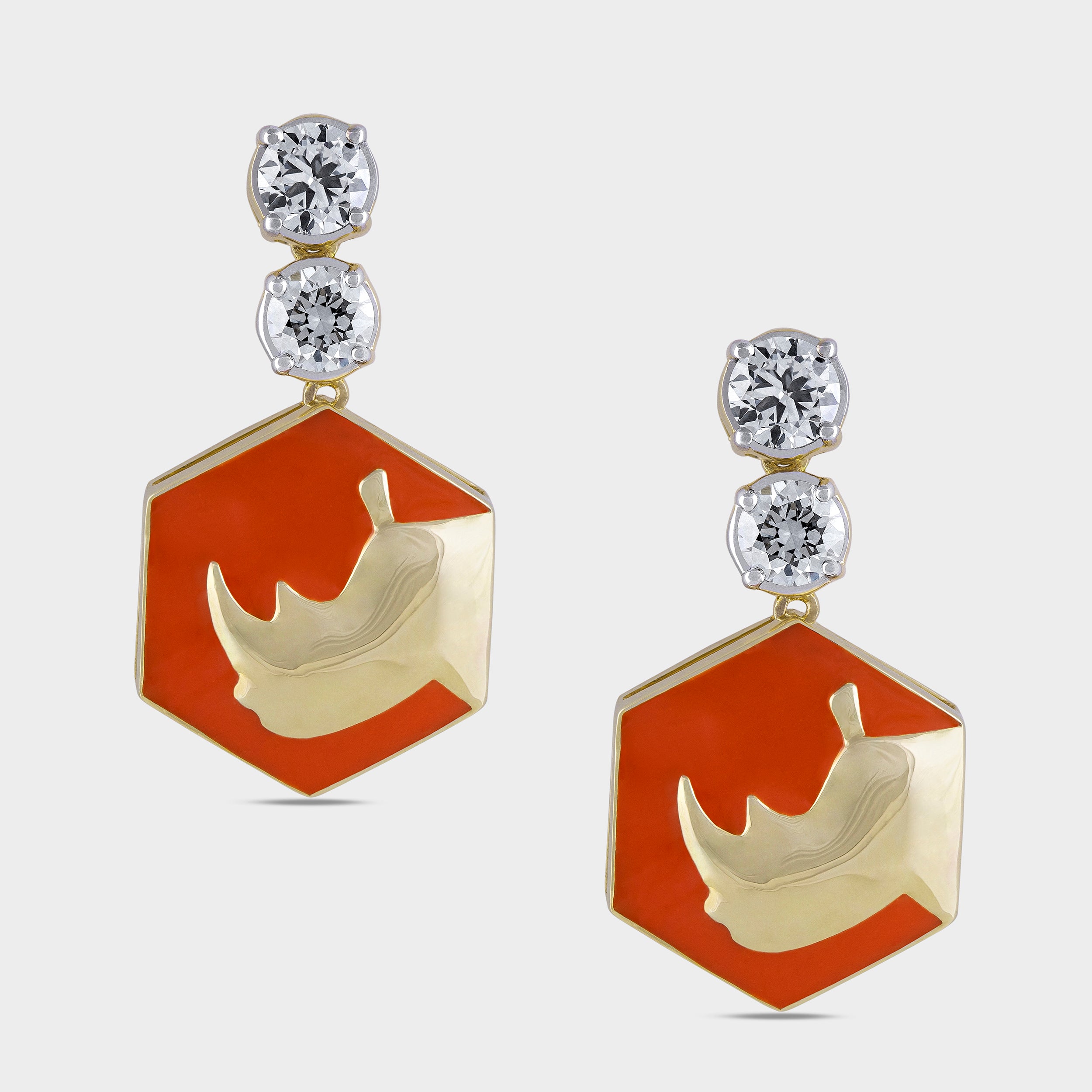 Round Brilliant 0.54 & 0.57 Carat Rhinoceros Silhouette Diamond Drop Earrings | SKU: 0019510651