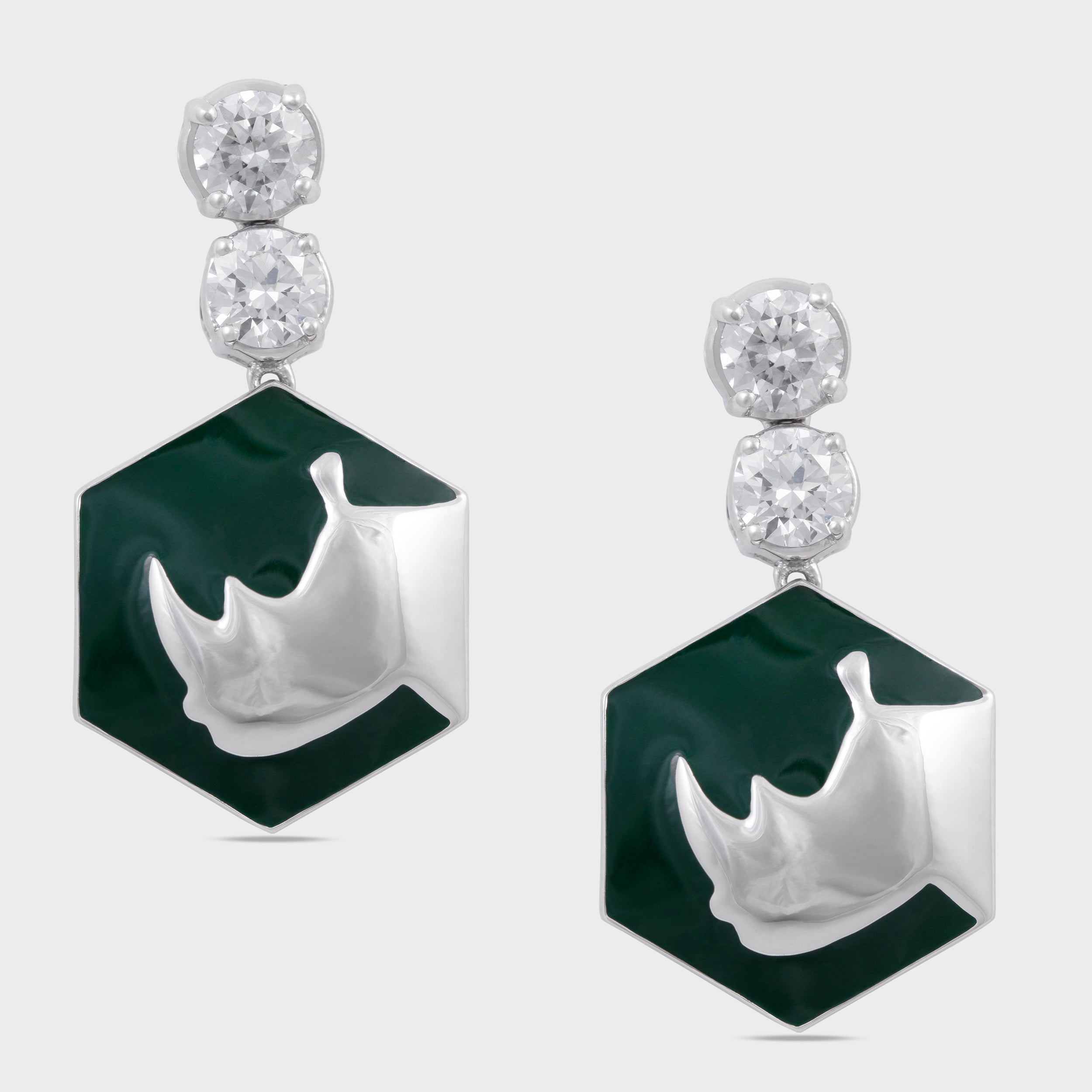 Rhinoceros Silhouette Diamond Drop Earrings | SKU: 0019510613