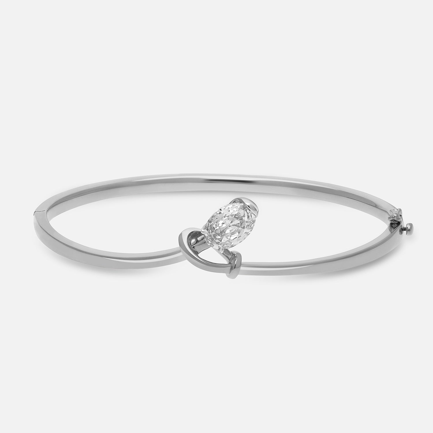 White Gold Bangle with Oval Step-Cut Lab-Grown Diamond Charm | SKU : 0021929922