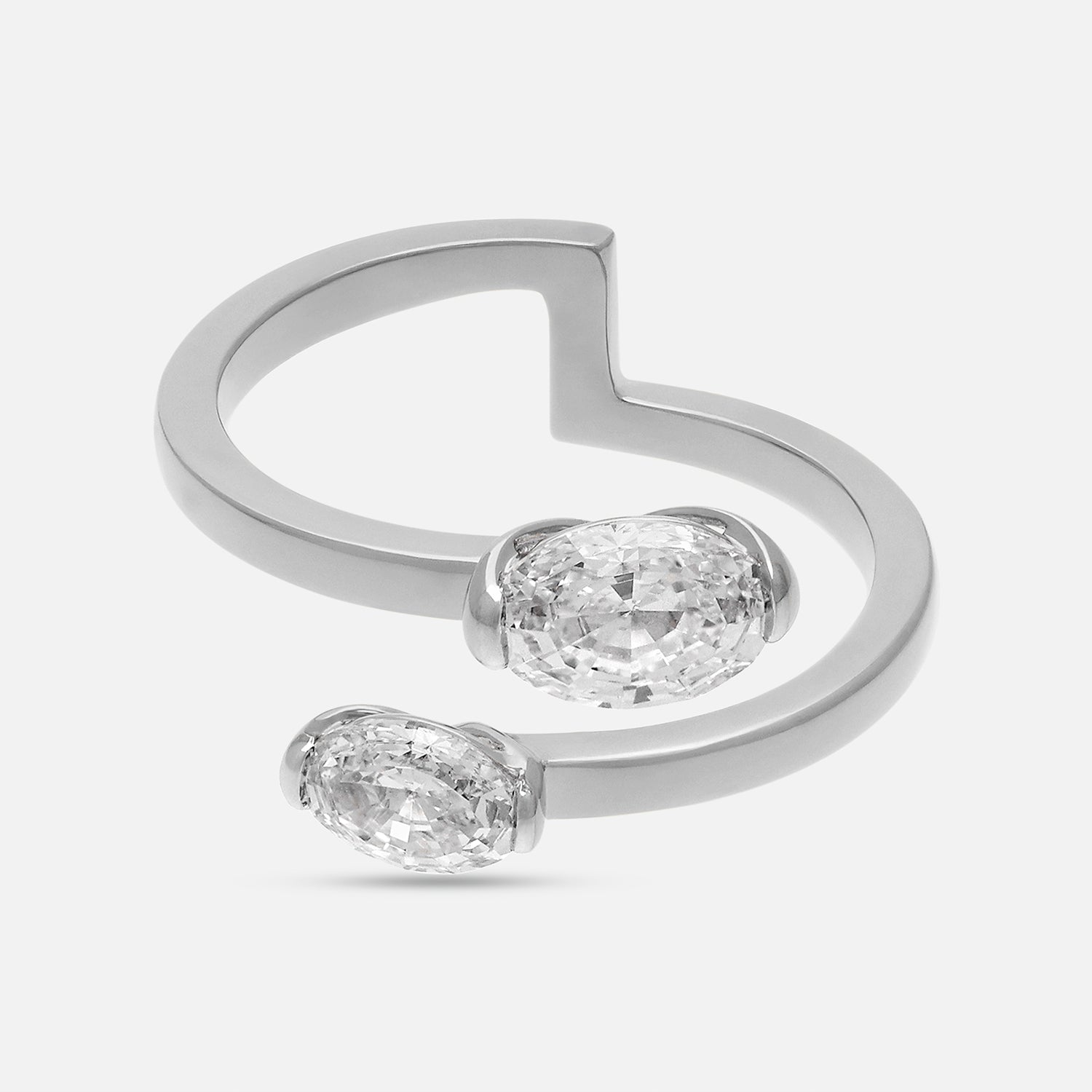 White Gold Open Band Ring with Oval Step-Cut Lab-Grown Diamonds | SKU : 0021929915