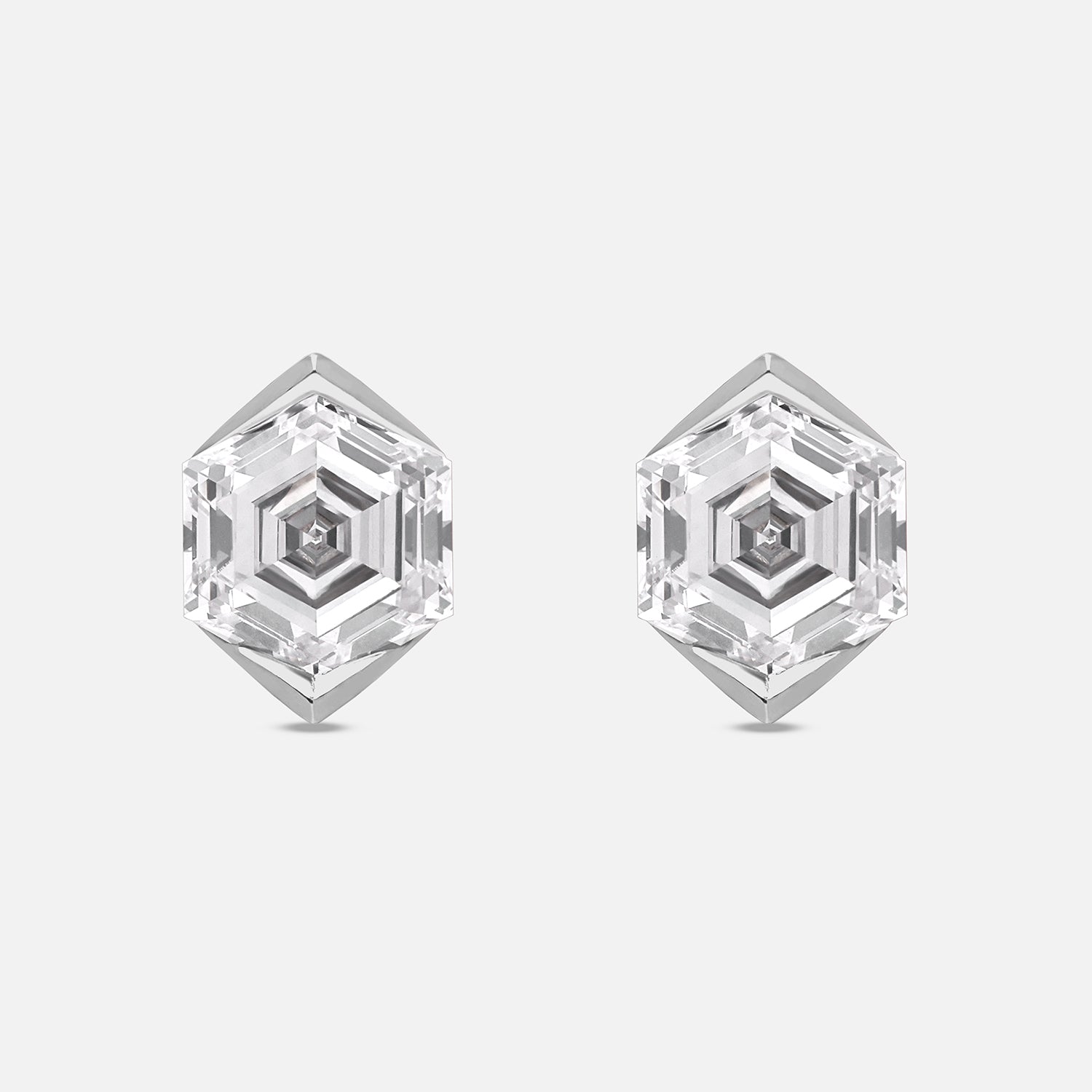Hexagon-Cut 2.110 Carat Lab-Grown Diamond Gold Stud Earrings in a Sleek Geometric Setting | SKU : 0003759547