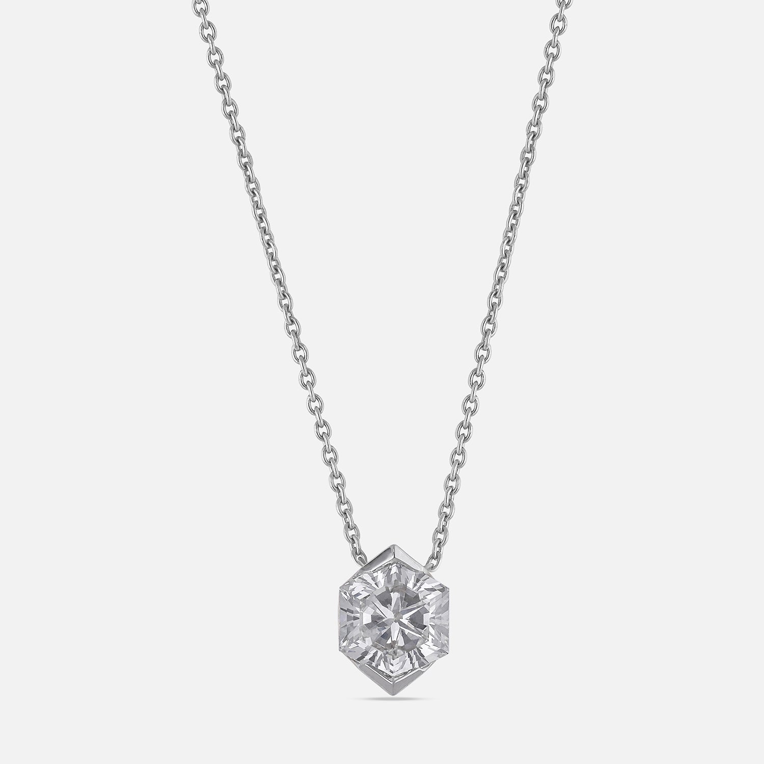 White Gold Chain Pendant with Hexagon-Cut Lab-Grown Diamond | SKU : 0021938627