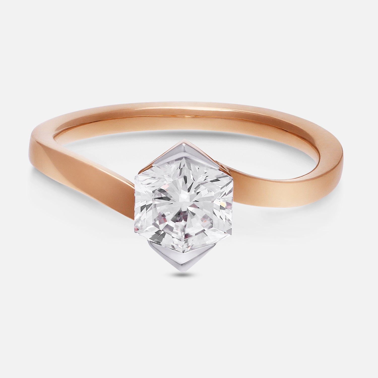 Hexagon-Cut 1.18 Carat Lab-Grown Diamond Ring in Rose Gold | SKU : 0003759554