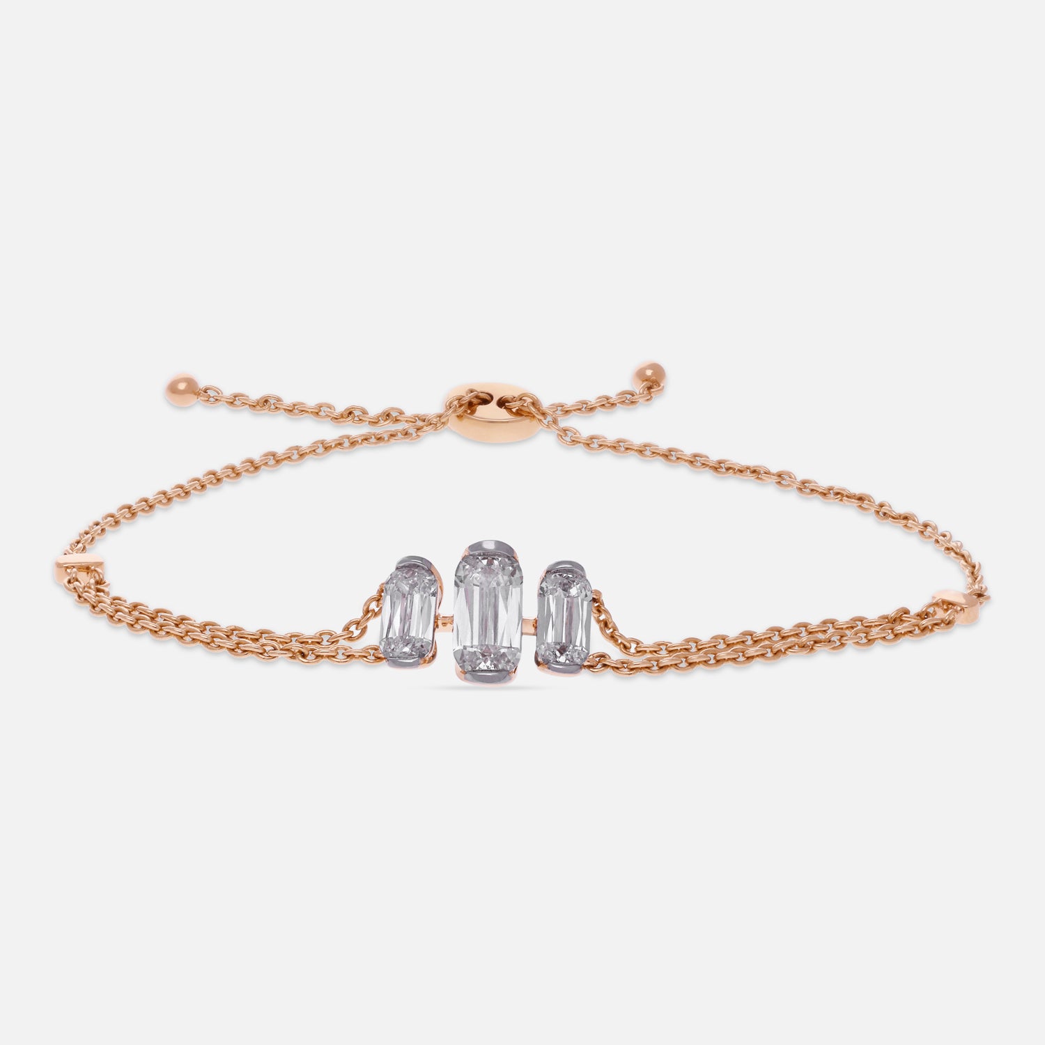 Rose Gold Adjustable Bracelet with Elongated Cushion-Cut Lab-Grown Diamonds | SKU : 0021916878
