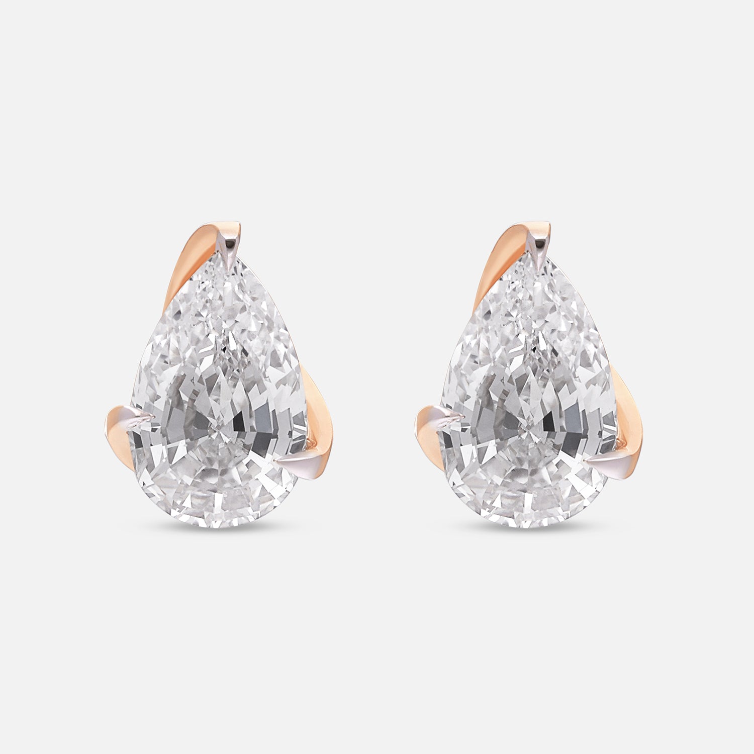 Gold Stud Earrings with Pear-Cut Lab-Grown Diamonds in Prong-Set Wrap Design | SKU : 0003759585