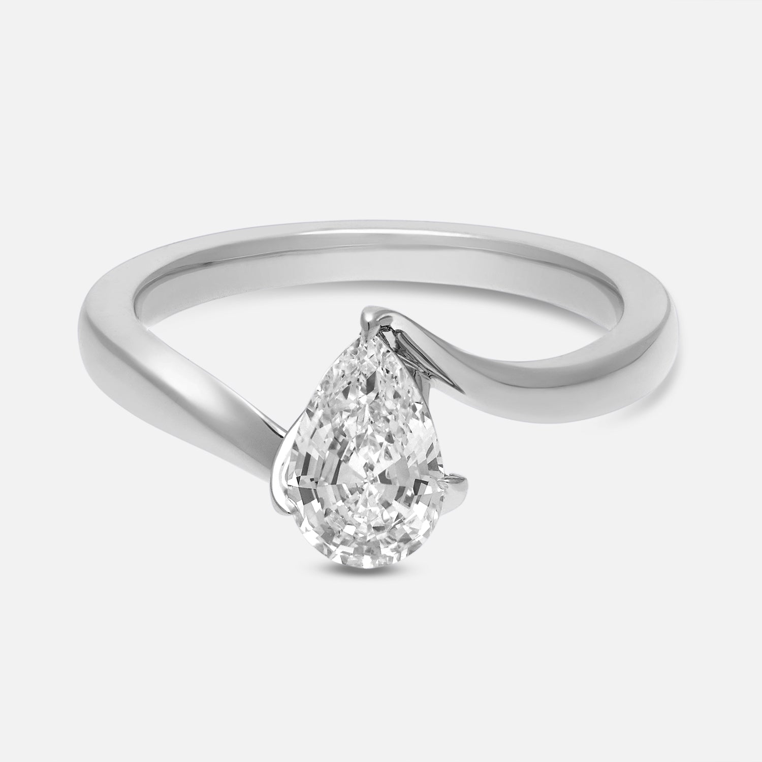 Pear Step-Cut Lab Grown Diamond Ring in 18K White Gold | SKU : 0021938740