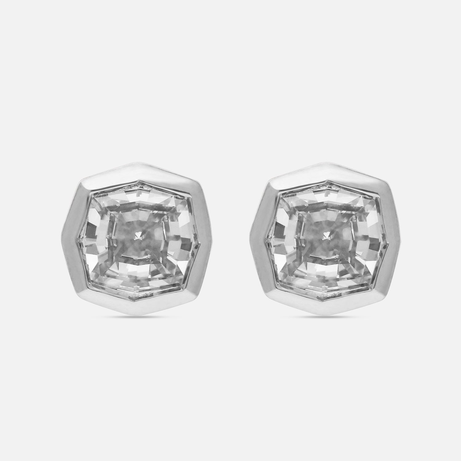 Gold Stud Earrings with Cushion-Cut Lab-Grown Diamonds in Hexagon Bezel Setting | SKU : 0021911620