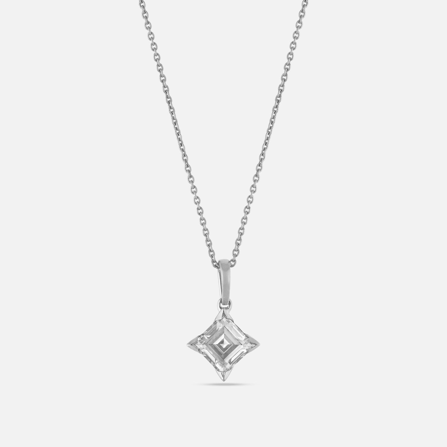 White Gold Chain Pendant Set with Kare-Cut Lab-Grown Diamond | SKU : 0021938696
