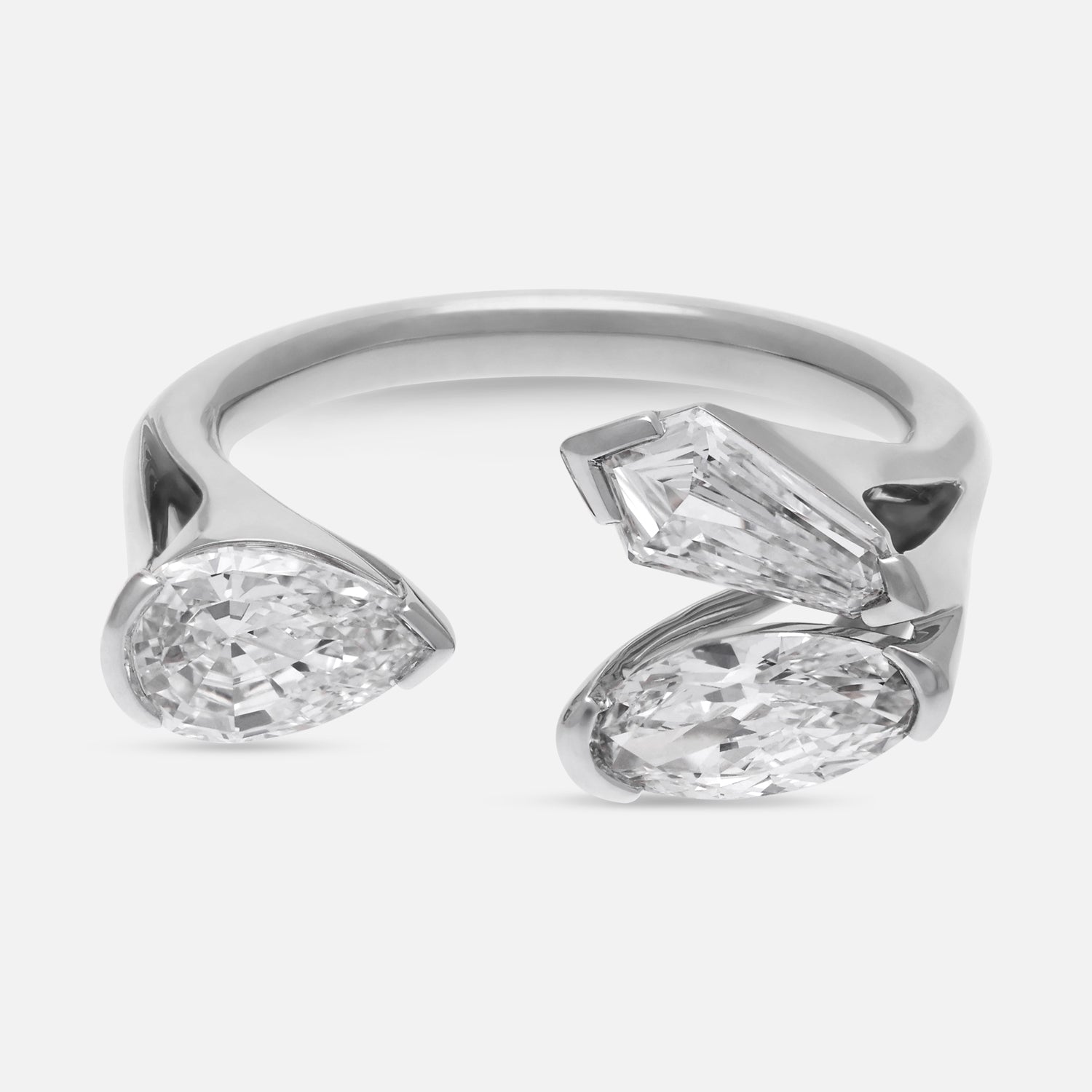 White Gold Ring with Oval, Pear, and Tie Cut Lab-Grown Diamonds | SKU : 0021963803