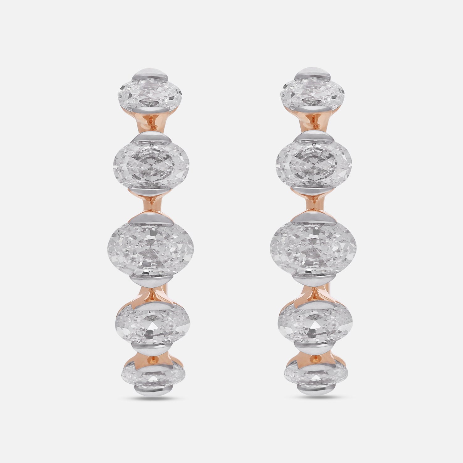 Gold Hoop Earrings with Oval Step-Cut Lab-Grown Diamonds | SKU : 0021923401