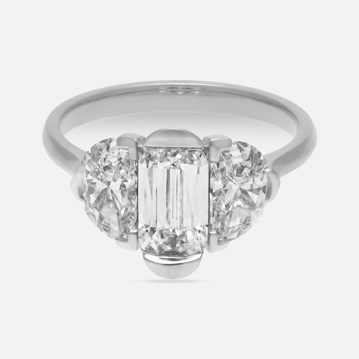 White Gold Ring with Half-Moon and Cushion Cut Lab-Grown Diamonds | SKU : 0021963797