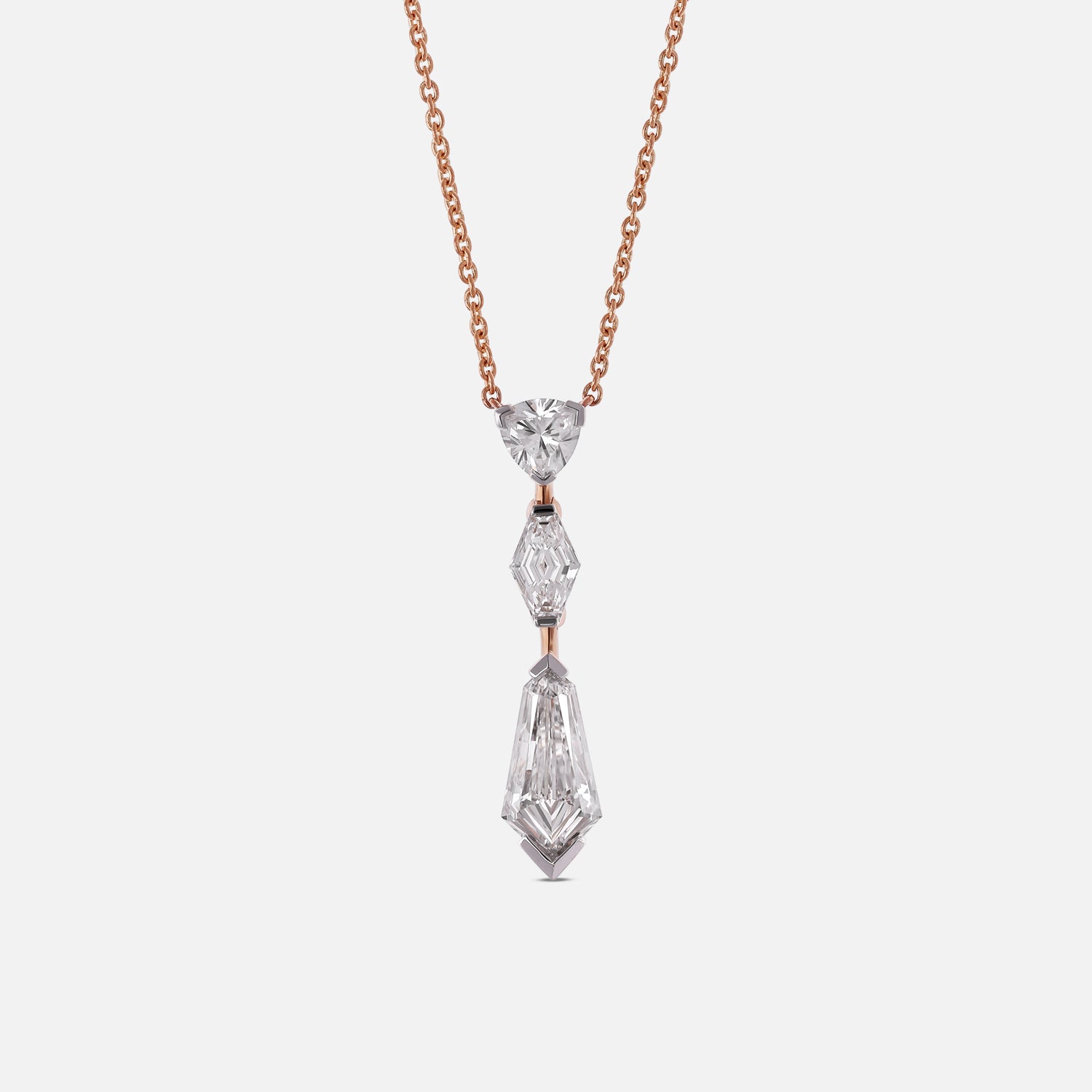 Gold Pendant Necklace with Trillion & Shield Cut Lab-Grown Diamonds in Vertical Drop Design | SKU : 0003759615