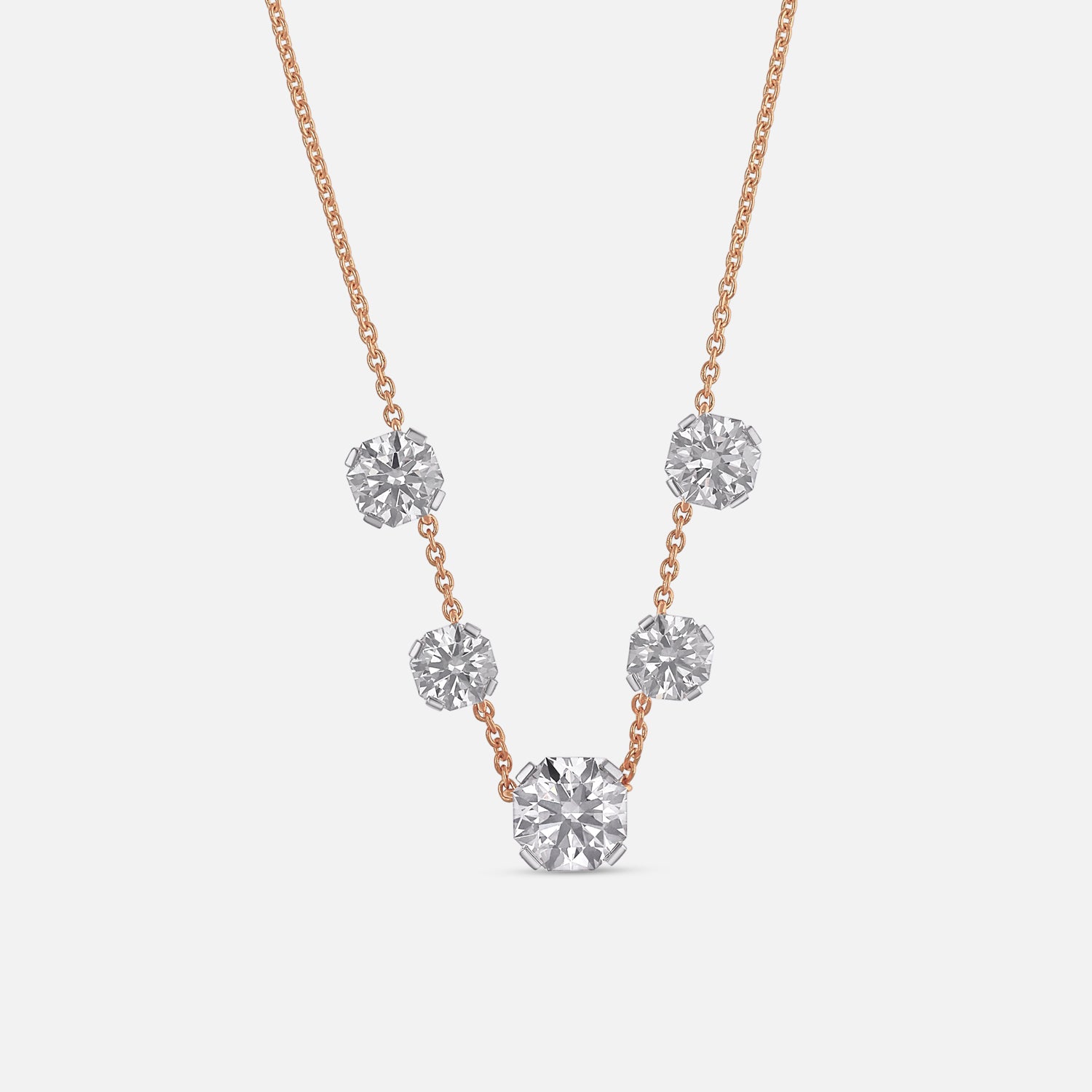 Floating Octagon-Cut Lab-Grown Diamond Necklace in Rose Gold | SKU : 0021920158