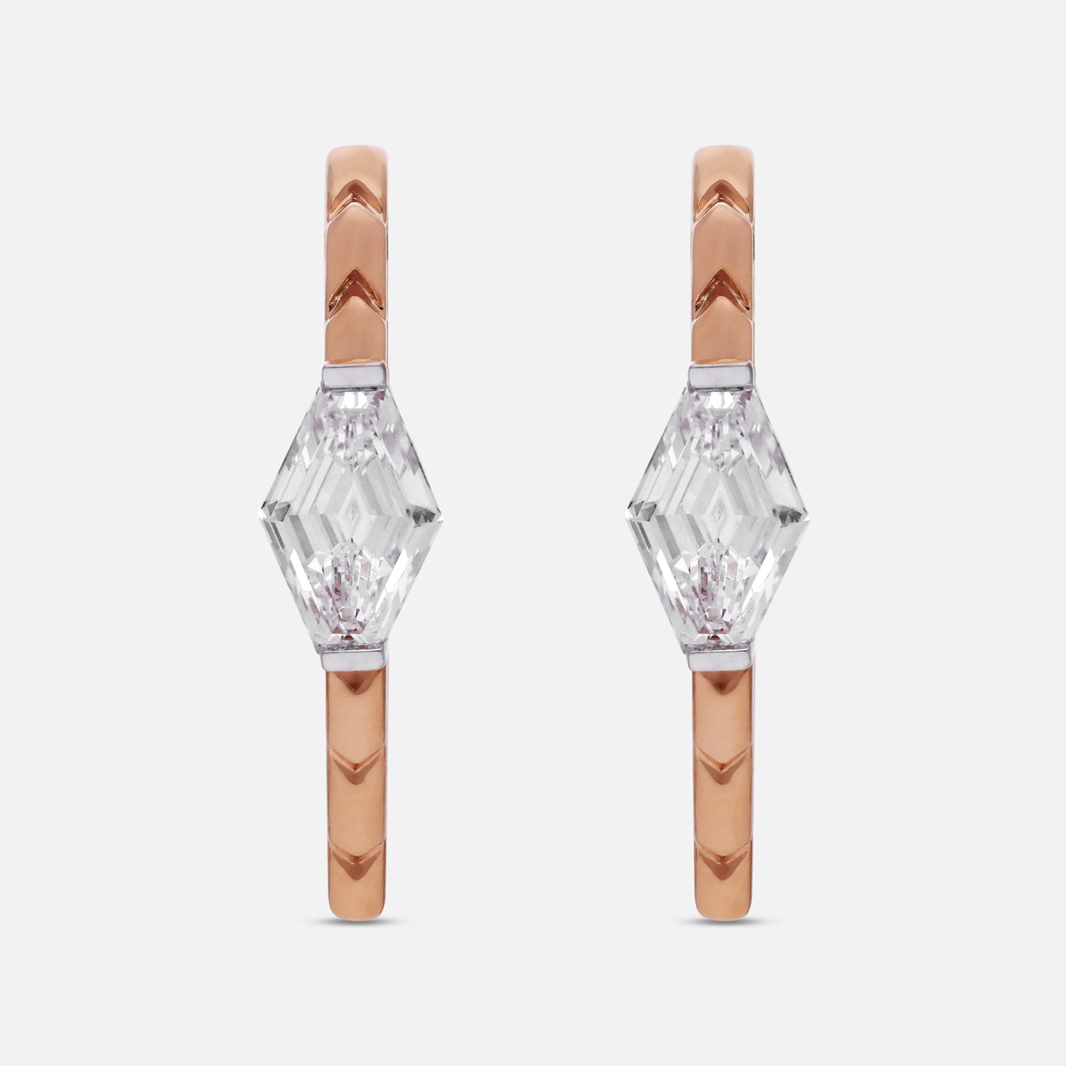 Rose Gold Chevron Hoop Earrings with Hexagonal Lab-Grown Diamond | SKU : 0021923395