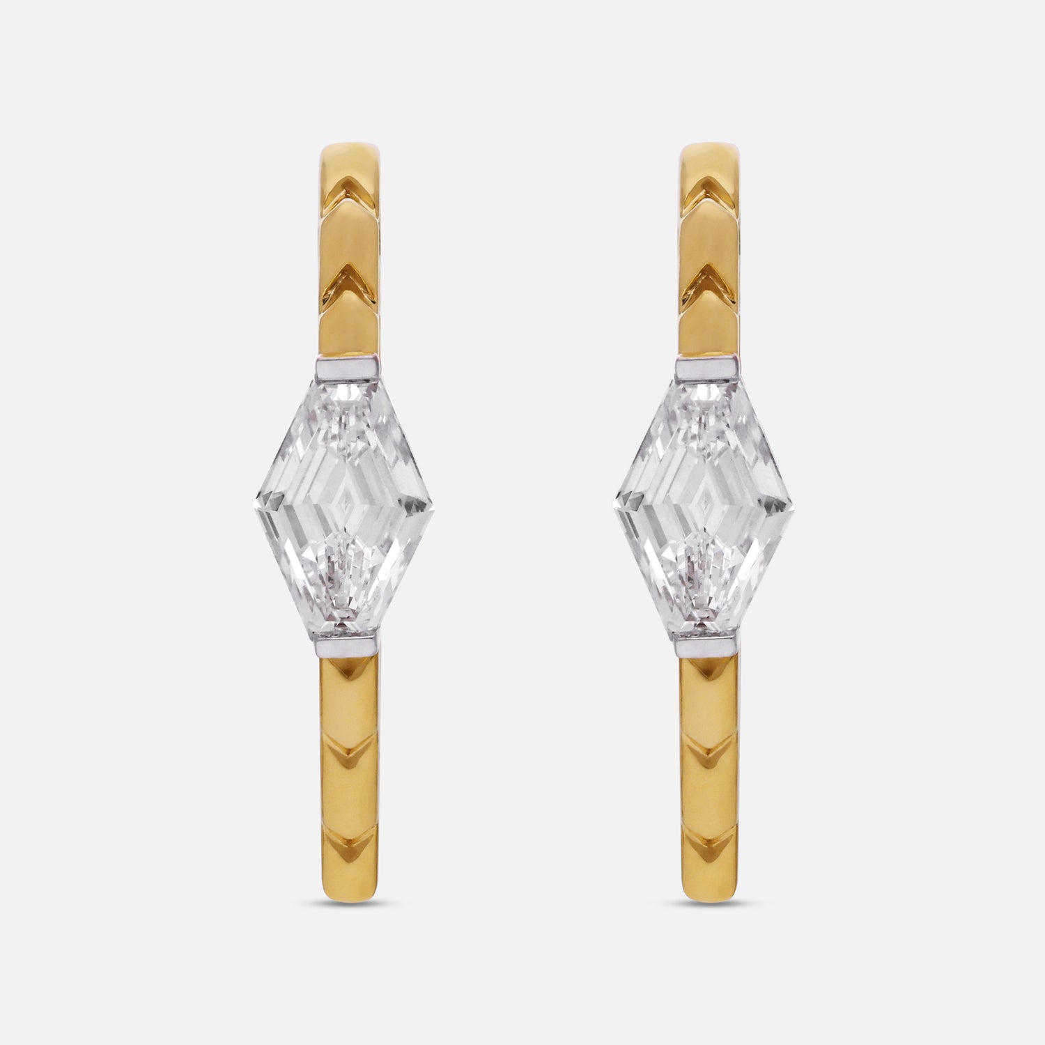 Lozenge Blunt-Cut Lab-Grown Diamond Engraved Yellow Gold Hoop Earrings | SKU : 0021918032