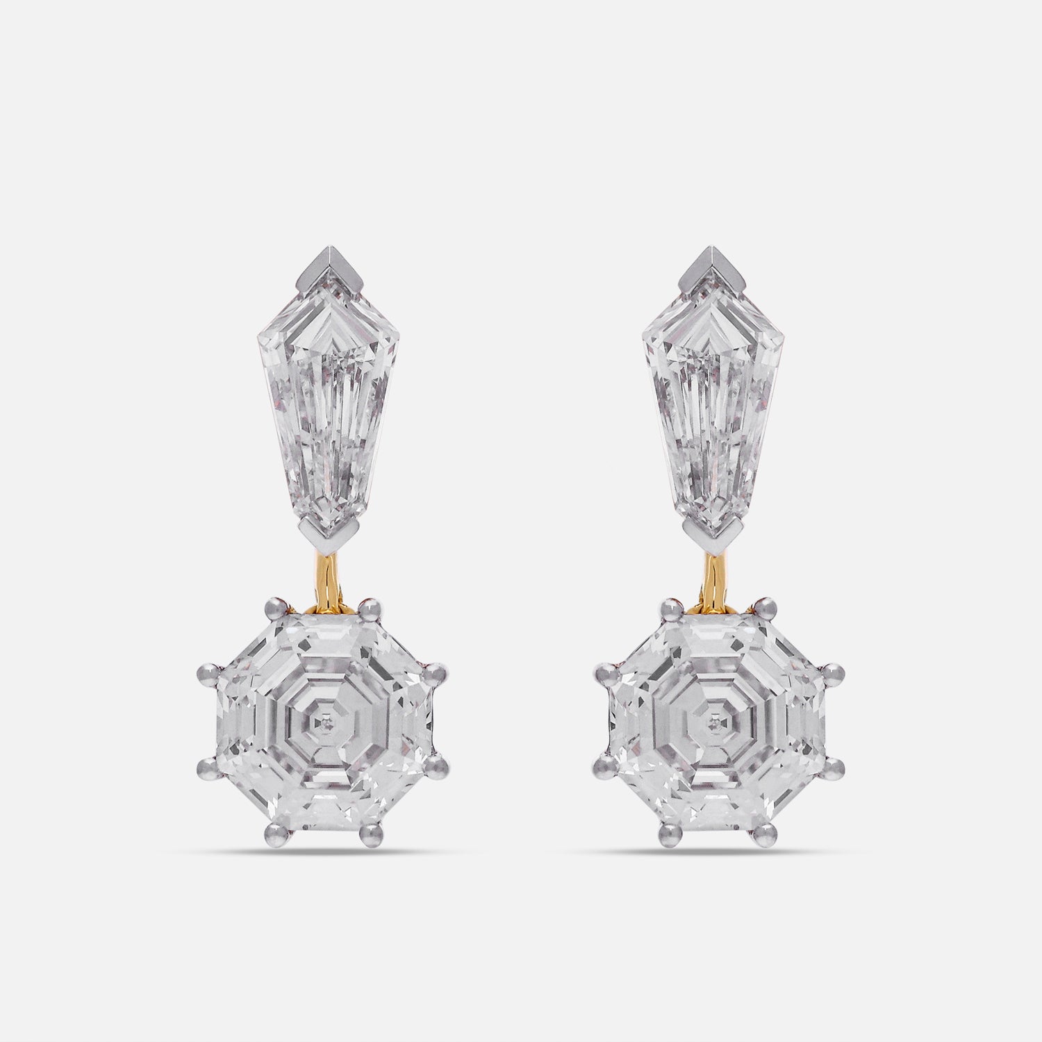 Tie Narrow Pointed & Octagon Step-Cut Lab-Grown Diamond Drop Earrings in Yellow Gold | SKU : 0021918056