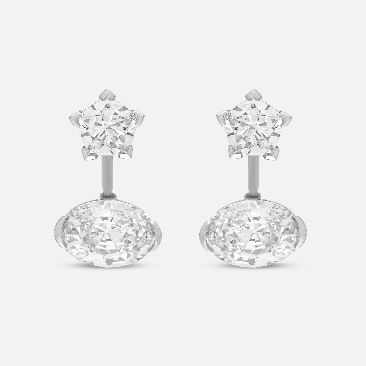 White Gold Earrings Set with Oval Step and Pentagon Cut Lab-Grown Diamonds | SKU : 0021920196
