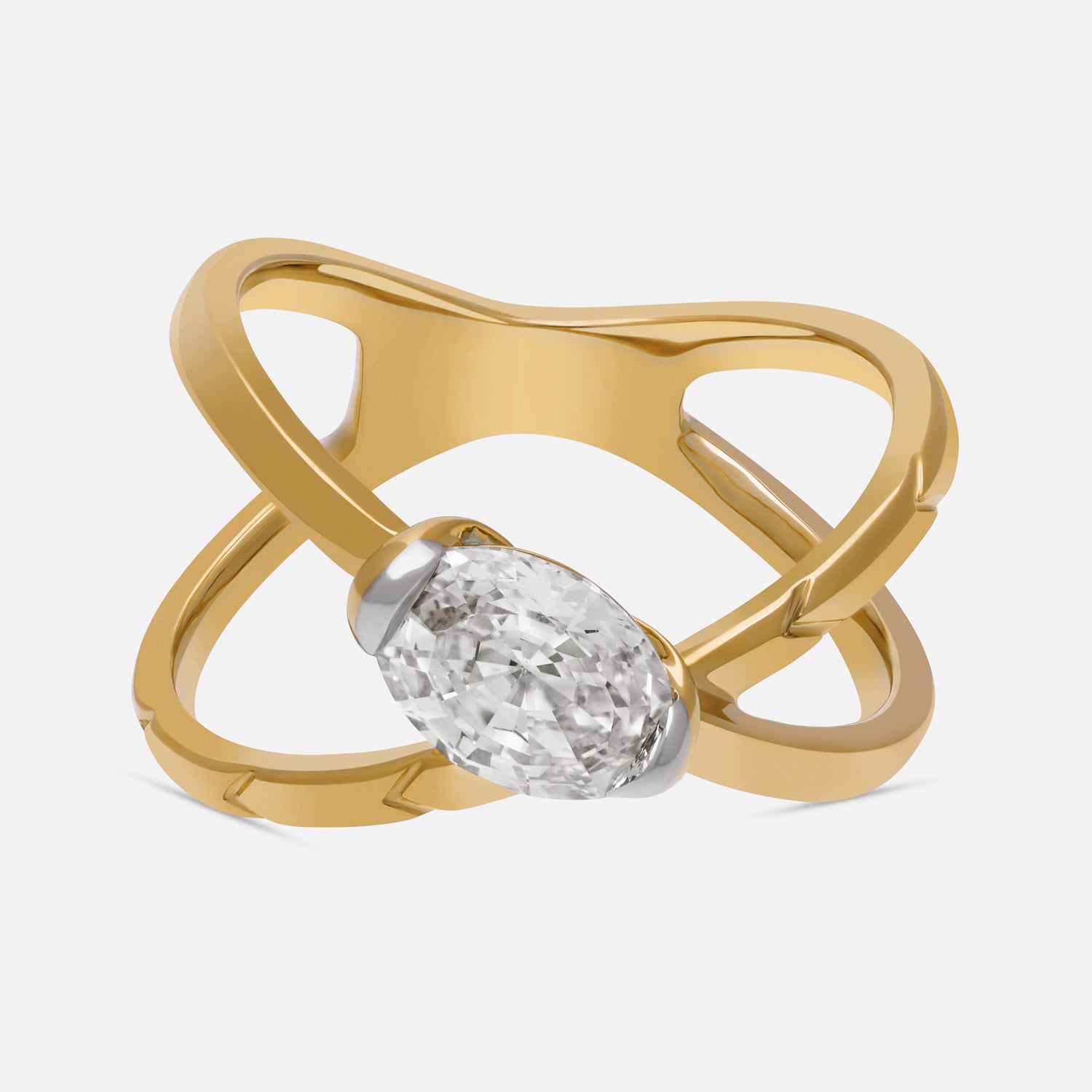 Yellow Gold Crossover Oval Step-Cut Lab-Grown Diamond Ring | SKU : 0021922961