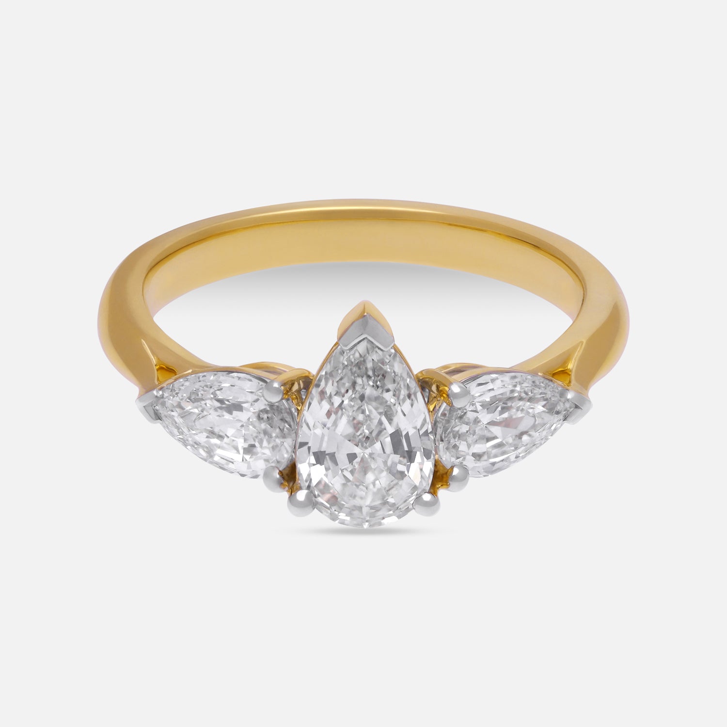 Yellow Gold Three-Stone Pear Step-Cut Lab-Grown Diamond Ring | SKU : 0021923098