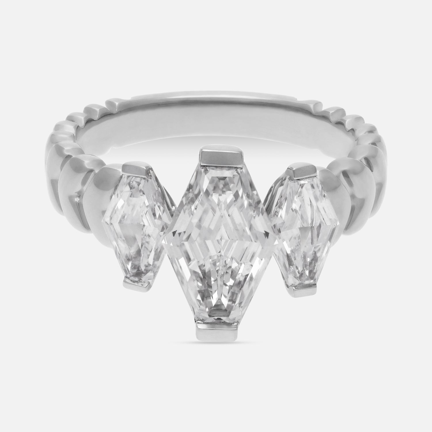 White Gold Ring with Triple Lozenge Cut Lab-Grown Diamonds | SKU : 0021963780