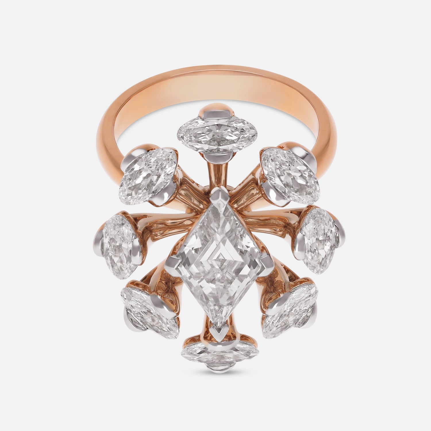 Rose Gold Lozenge Pointed and Roval-Cut Lab-Grown Diamond Cocktail Ring | SKU : 0021923166