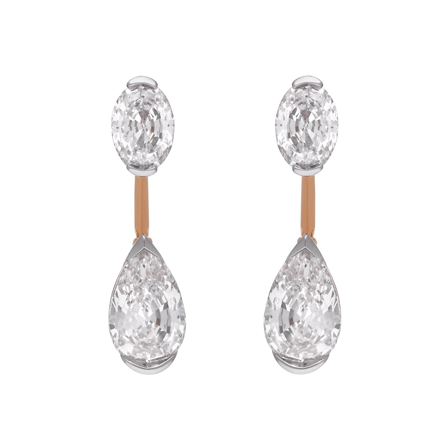 Rose Gold Drop Earrings with Oval Step and Pear Step-Cut Lab-Grown Diamonds | SKU : 0003759684