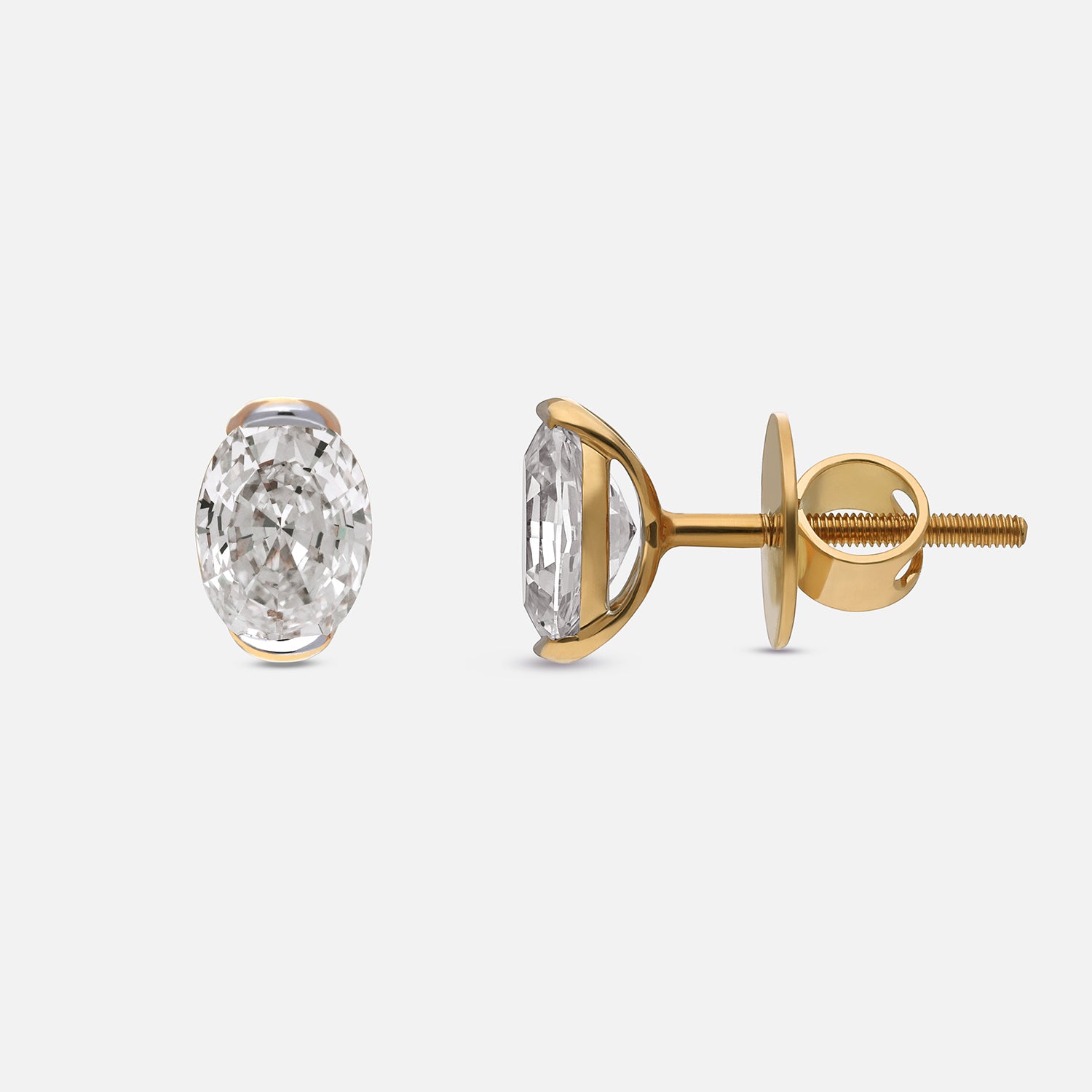 Gold Stud Earrings with Oval Step-Cut Lab-Grown Diamonds in Classic Prong Setting | SKU : 0021911668